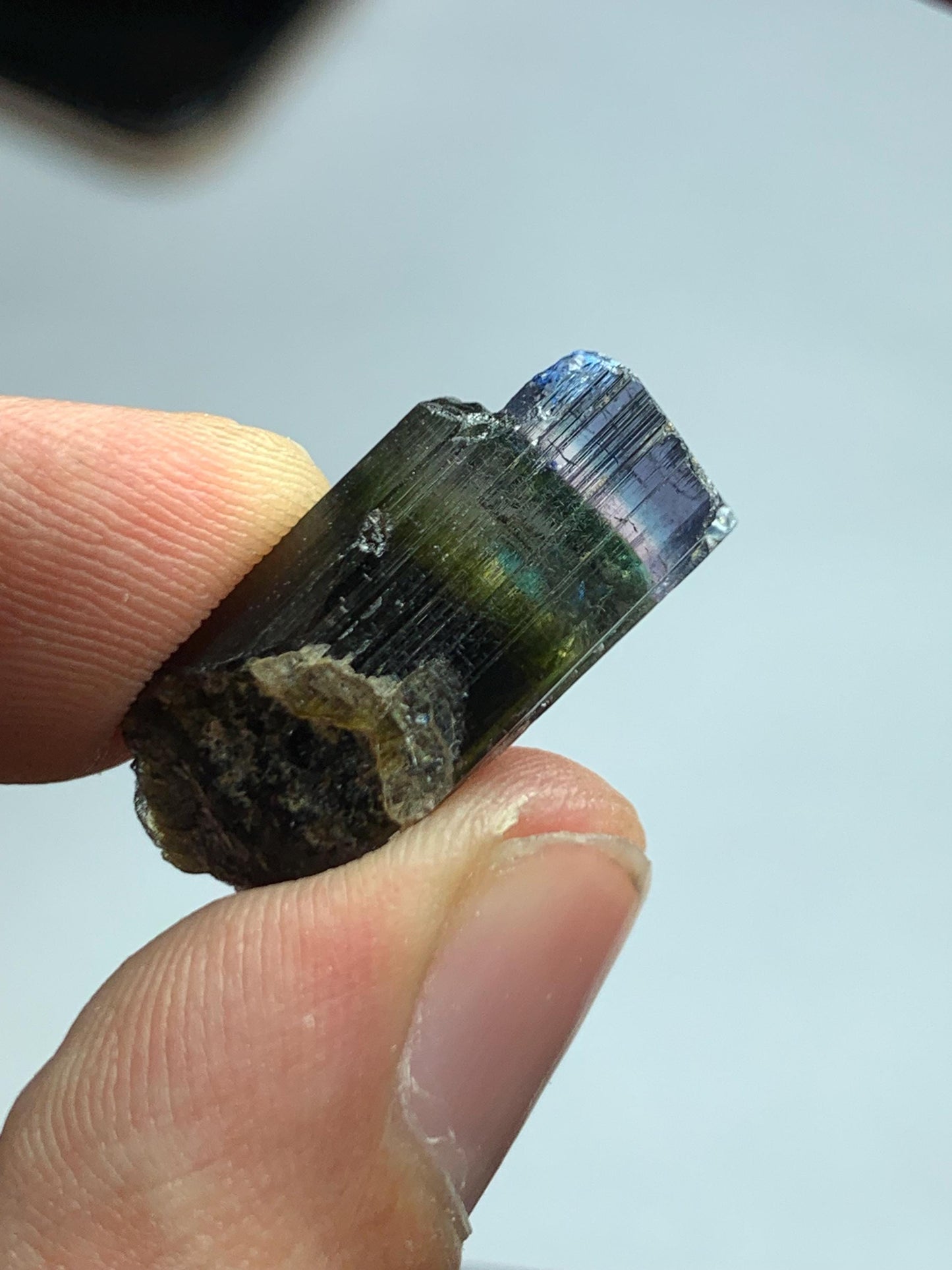 Unique tri colour tourmaline crystal 19.20 carat