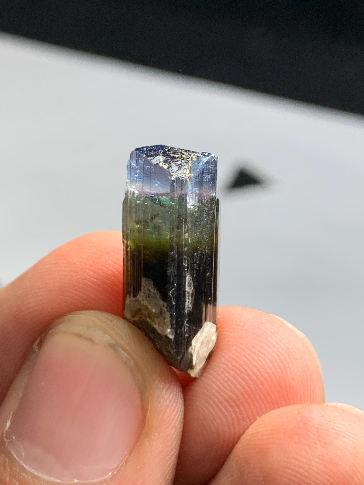 Unique tri colour tourmaline crystal 19.20 carat