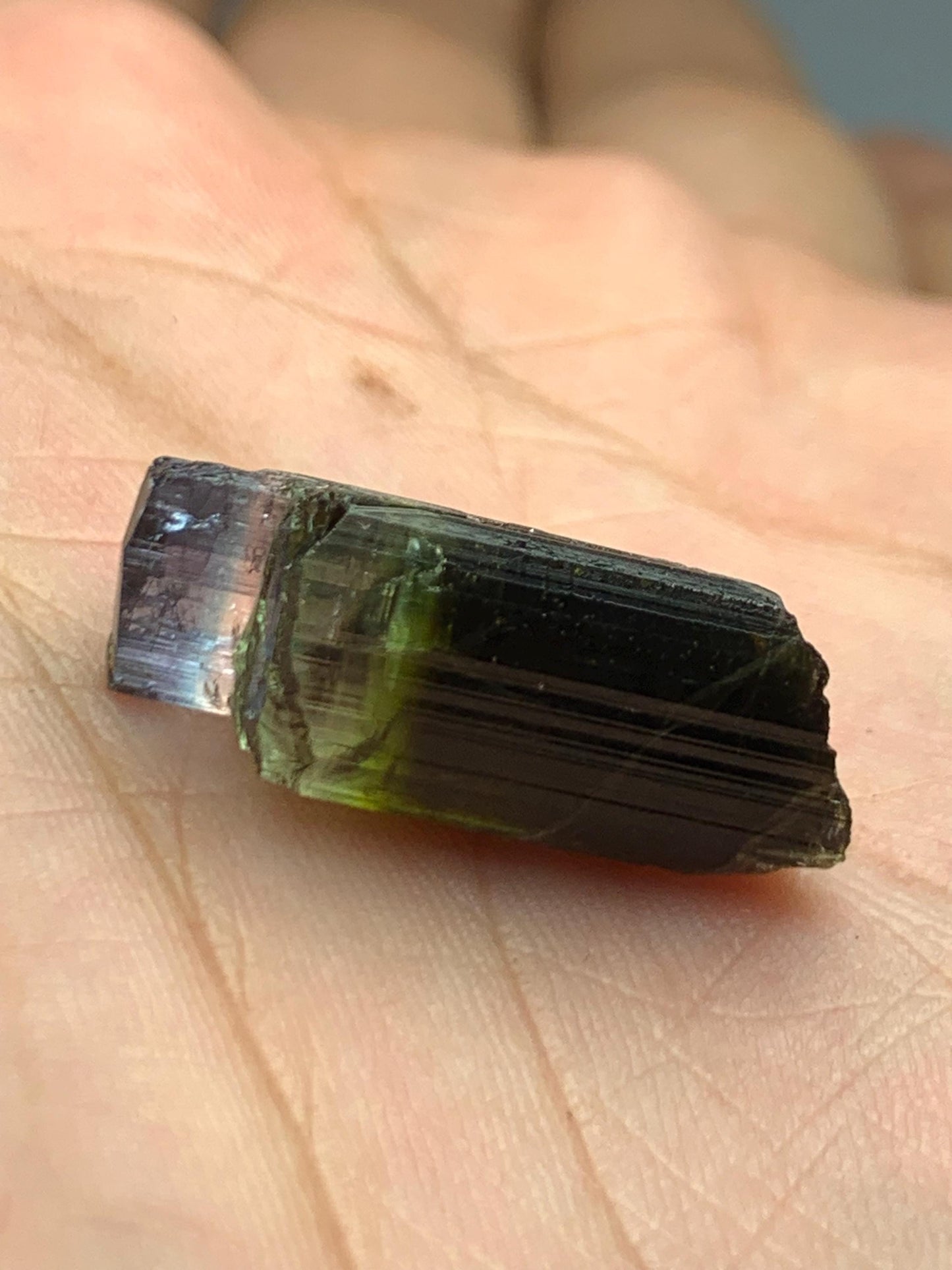 Unique tri colour tourmaline crystal 19.20 carat