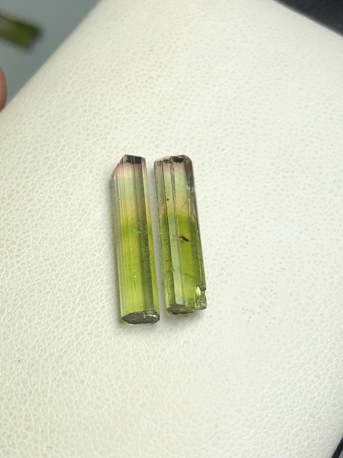7.80 carats bi colour tourmaline crystal pair