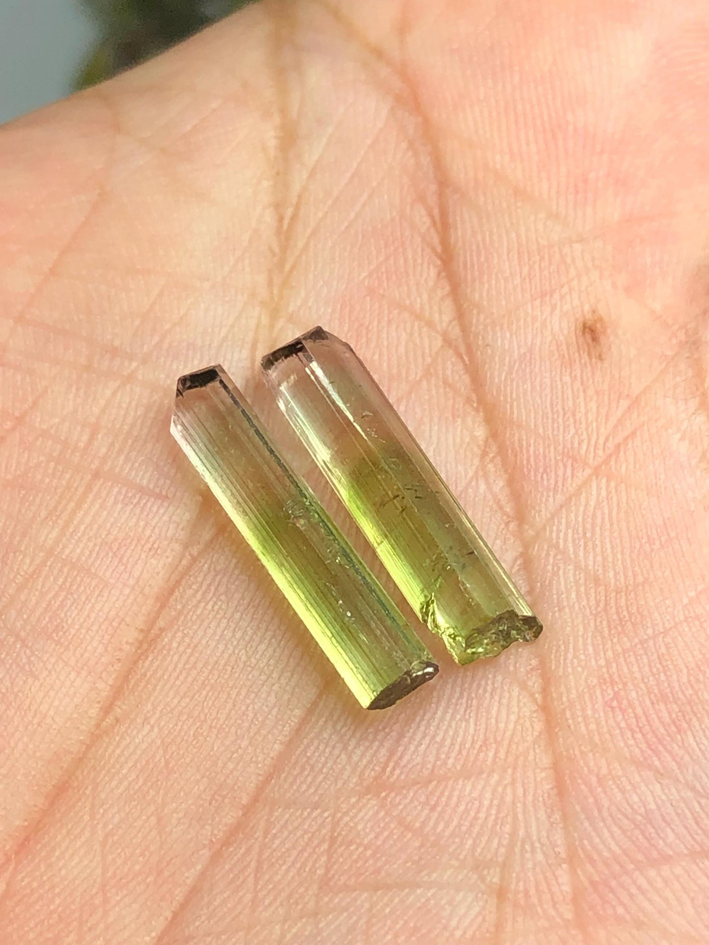 7.80 carats bi colour tourmaline crystal pair
