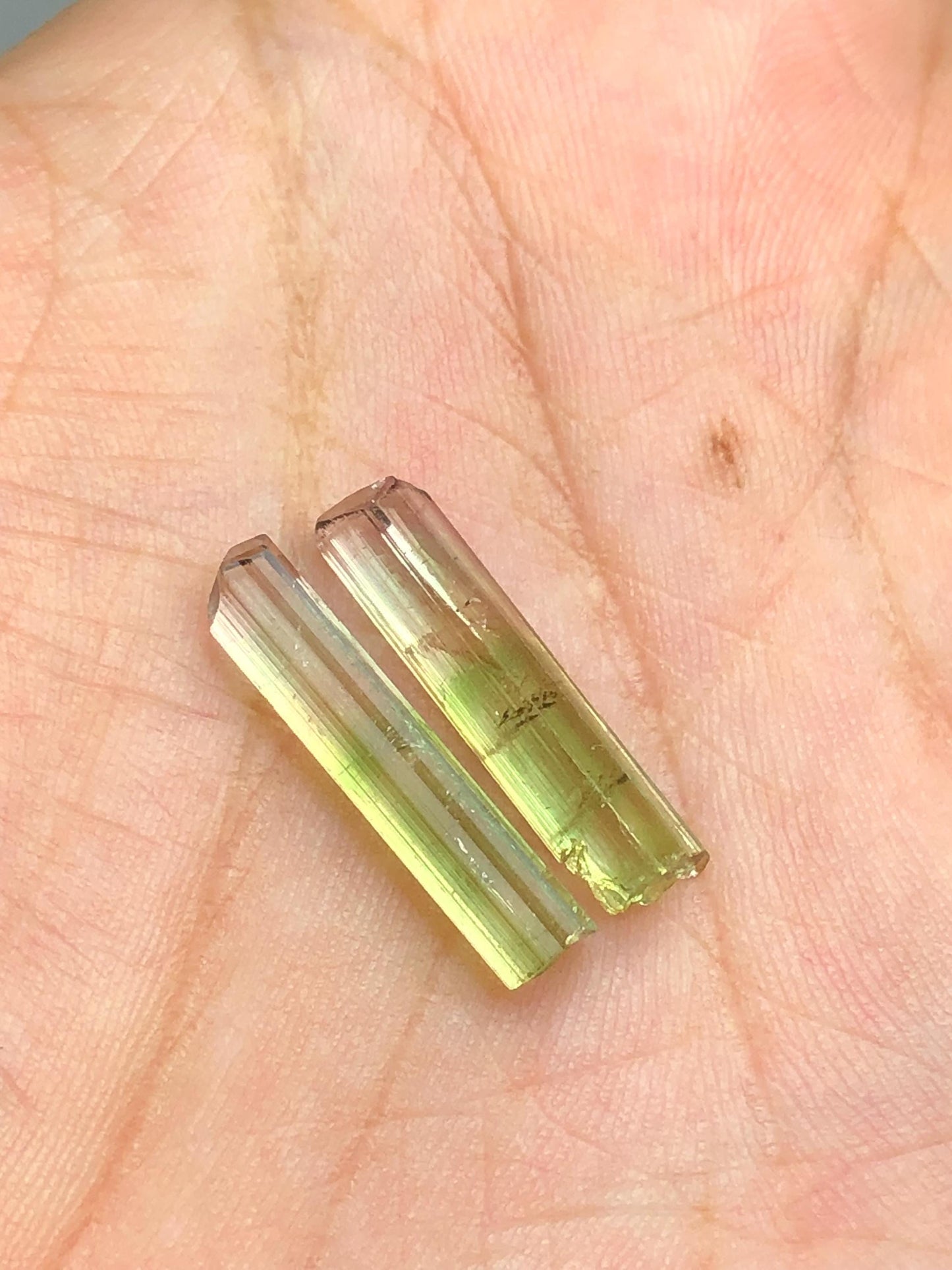 7.80 carats bi colour tourmaline crystal pair