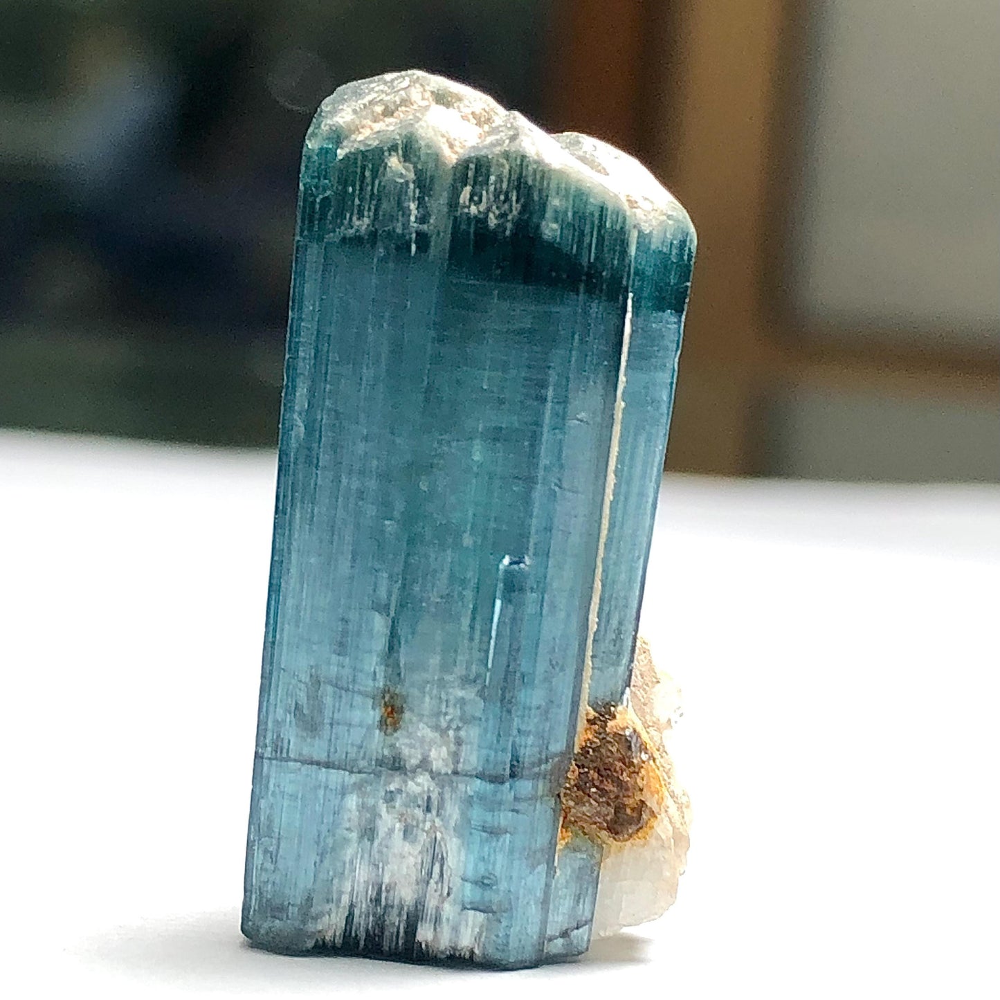 Blue Cat Eye Tourmaline Crystal 37 ct - Terminated Specimen, 28 mm