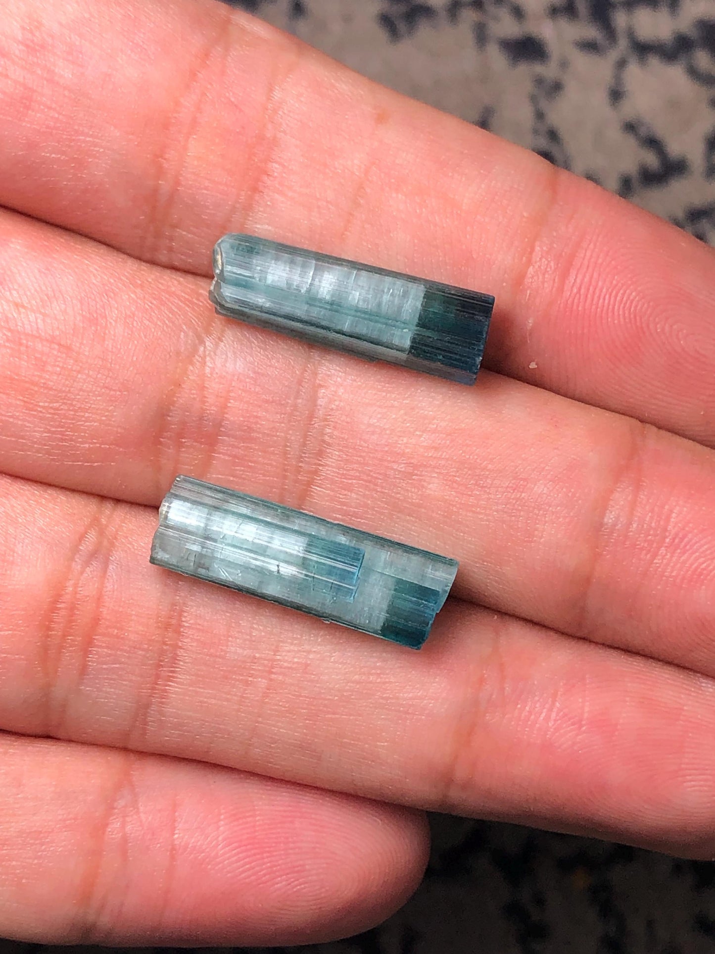 Blue Cat Eye Tourmaline Crystal Pair 15.40 ct - Rare Collector Set