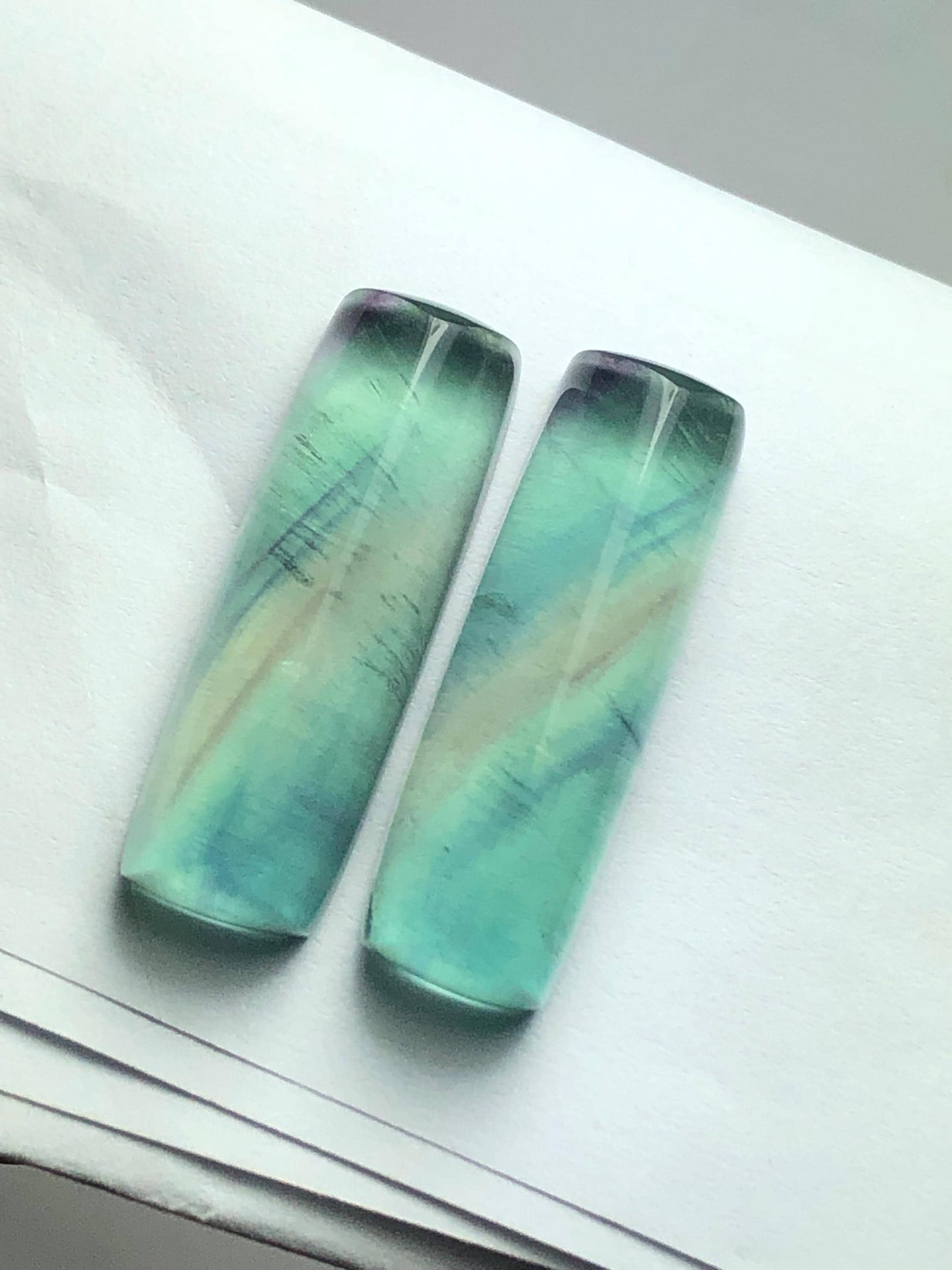 Rainbow Fluorite Cabochon Pair 57 ct - Meditation Energy Stones