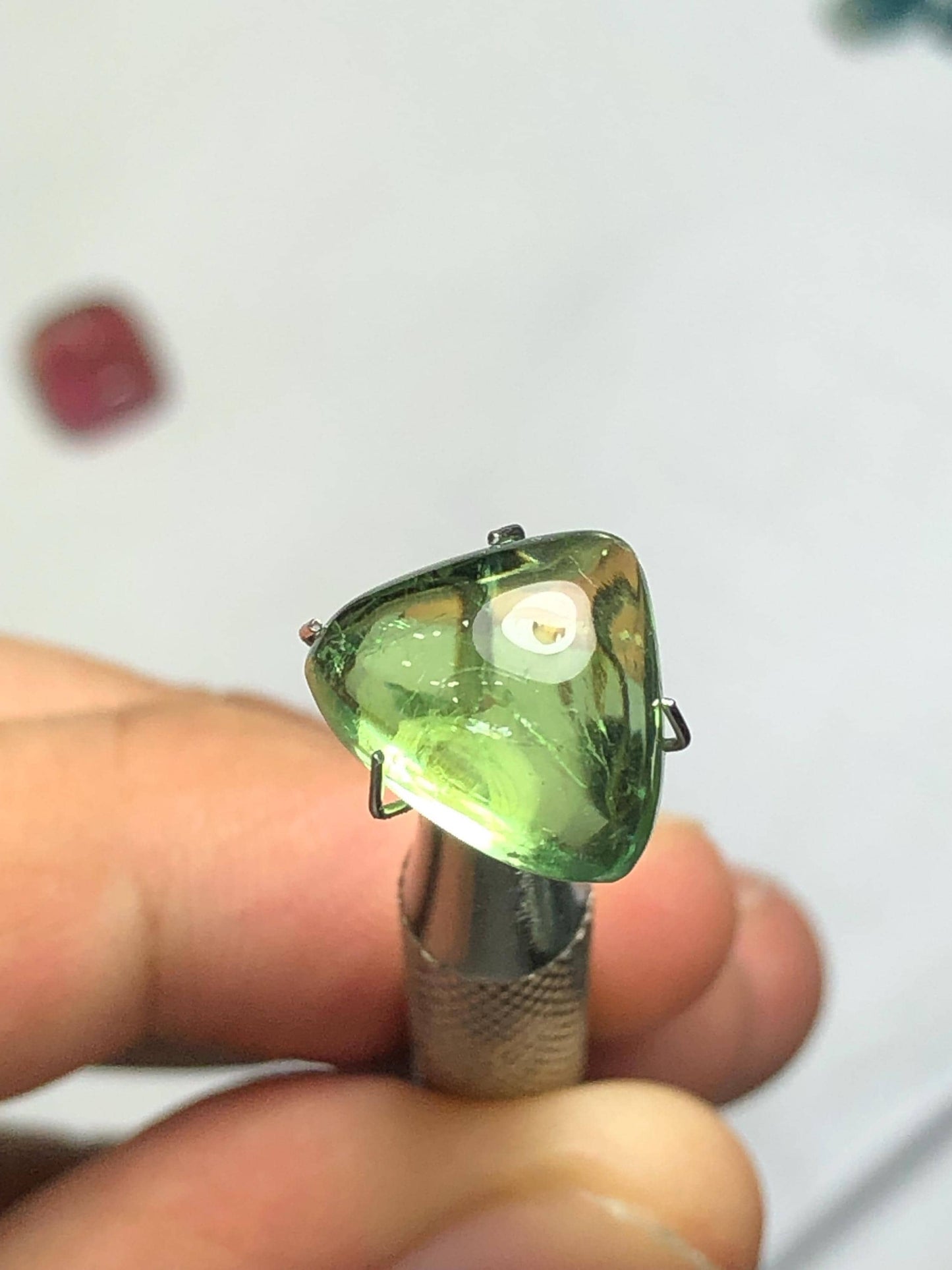 Apple Green Tourmaline Cabochon 6.20 ct - Flat Back for Jewelry