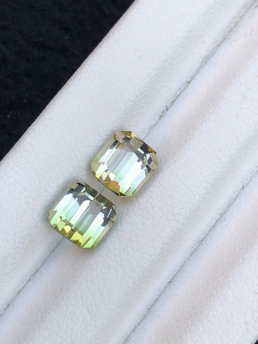 Yellow tourmaline pair 3.50 carats natural from Afghanistan kunar mines emerald cut perfect for earrings