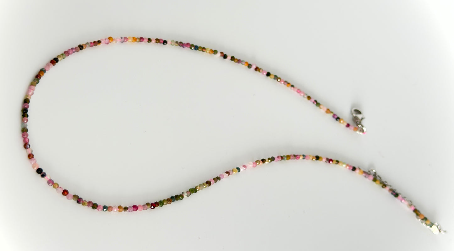 Natural Multi Color Tourmaline Necklace – Tiny Faceted Gemstone Beads