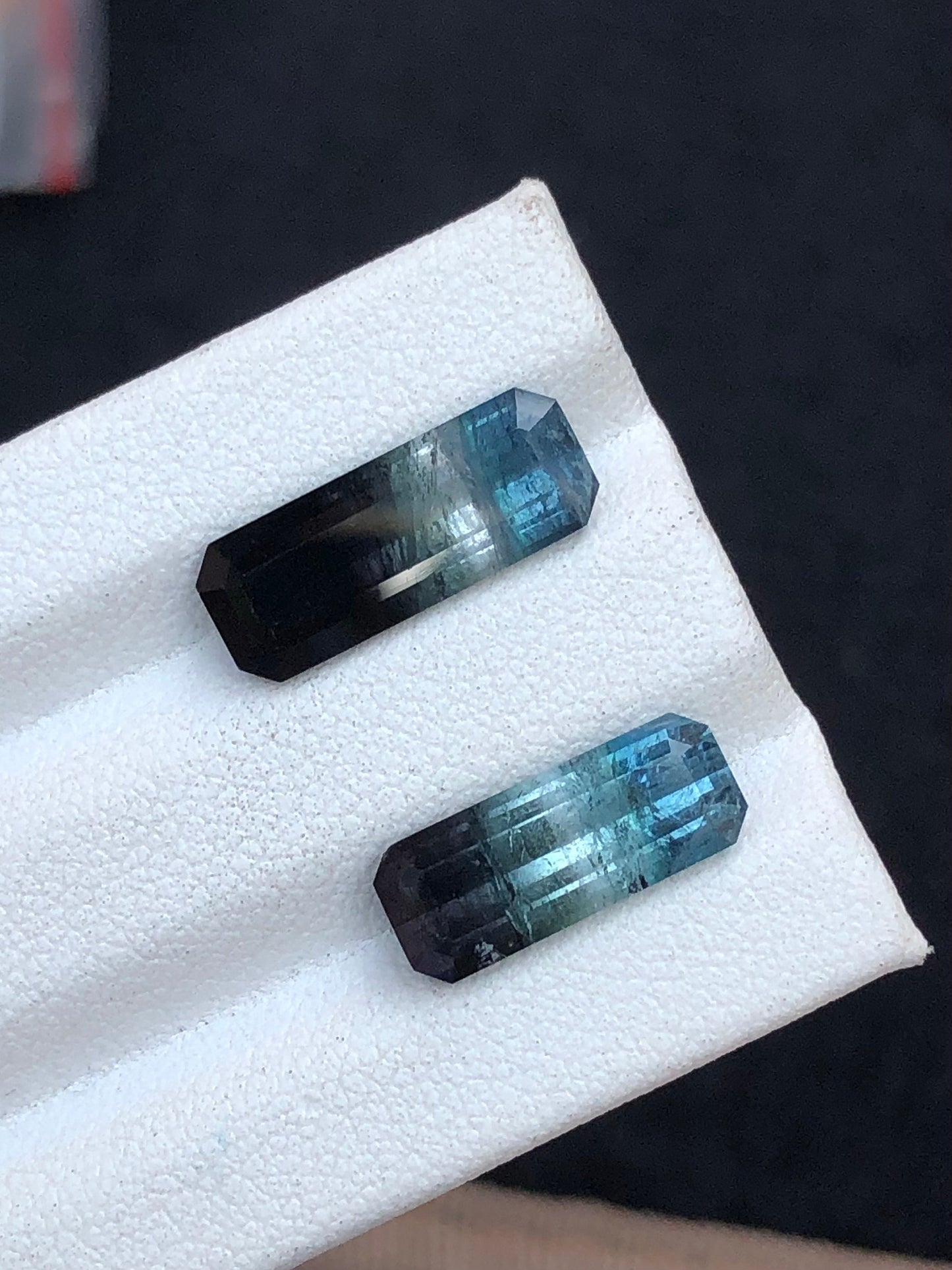 Bi colour tourmaline pair 6.85 carats