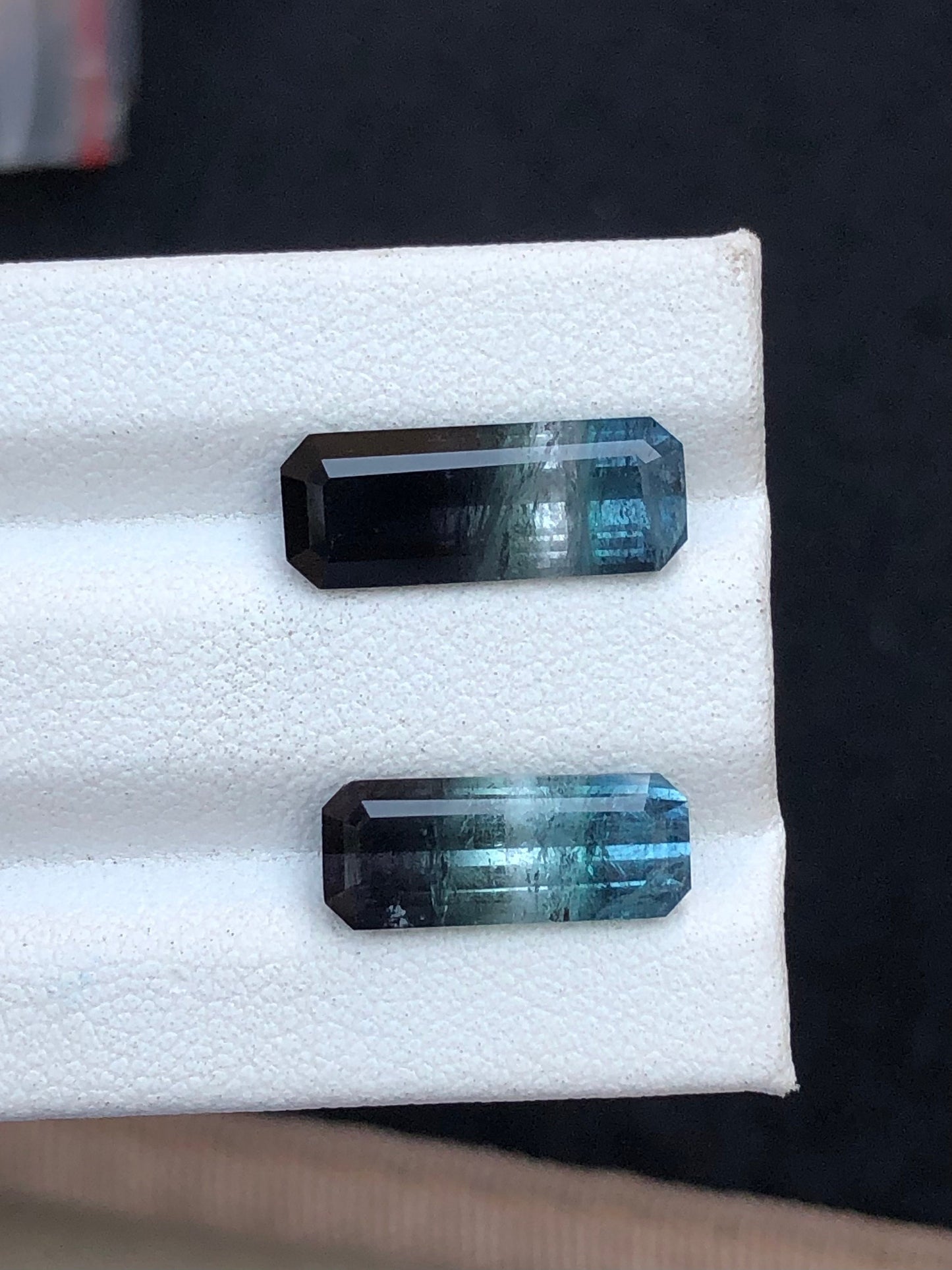 Bi colour tourmaline pair 6.85 carats