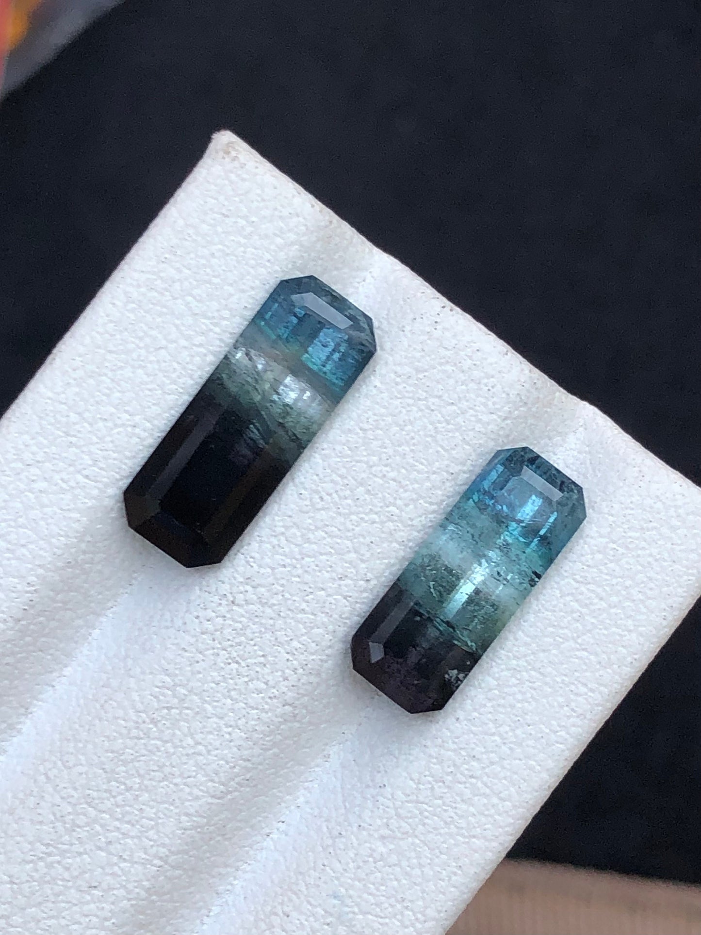 Bi colour tourmaline pair 6.85 carats