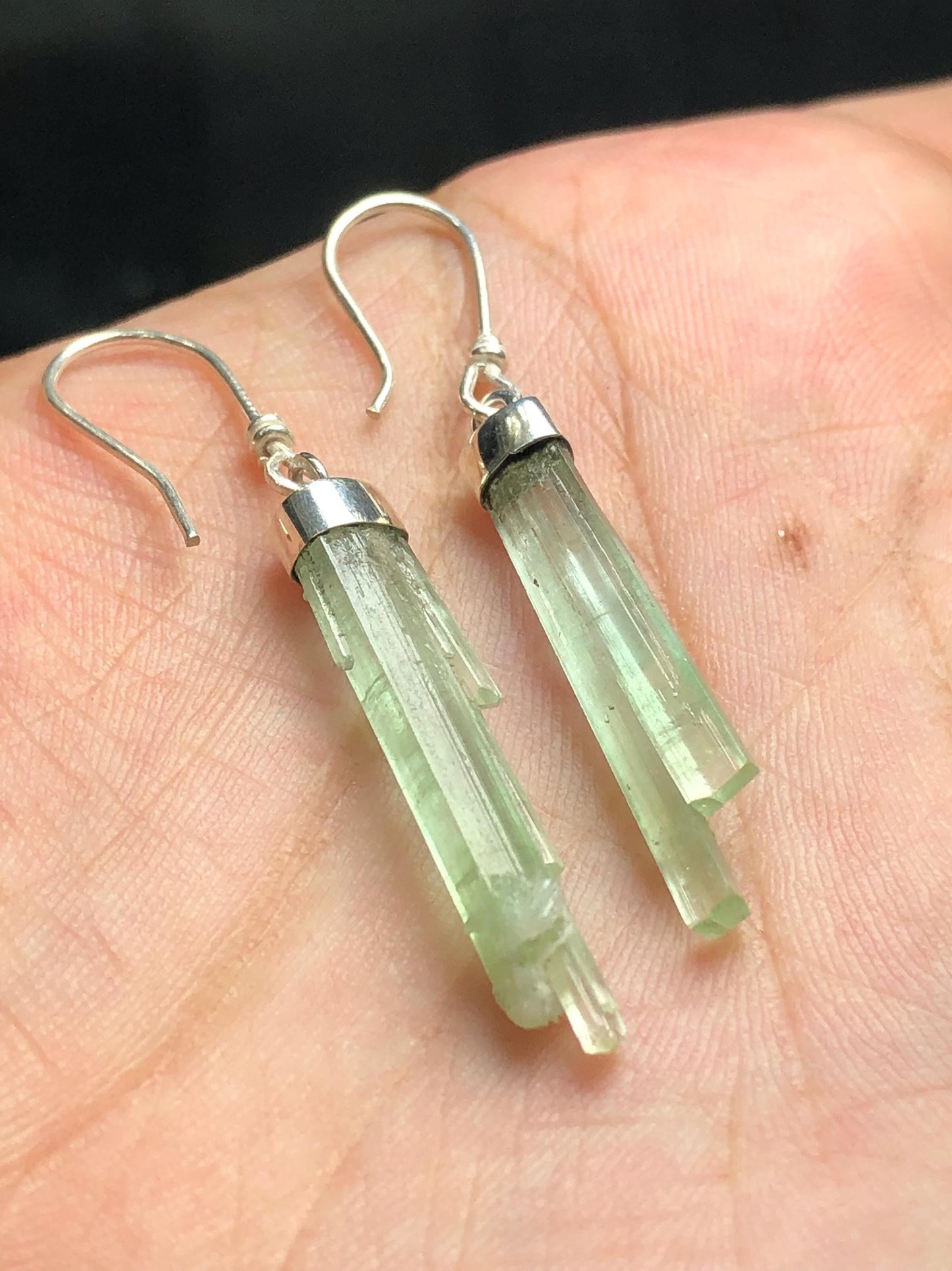 16.40 CTs pure 925 mint tourmaline crystal earrings