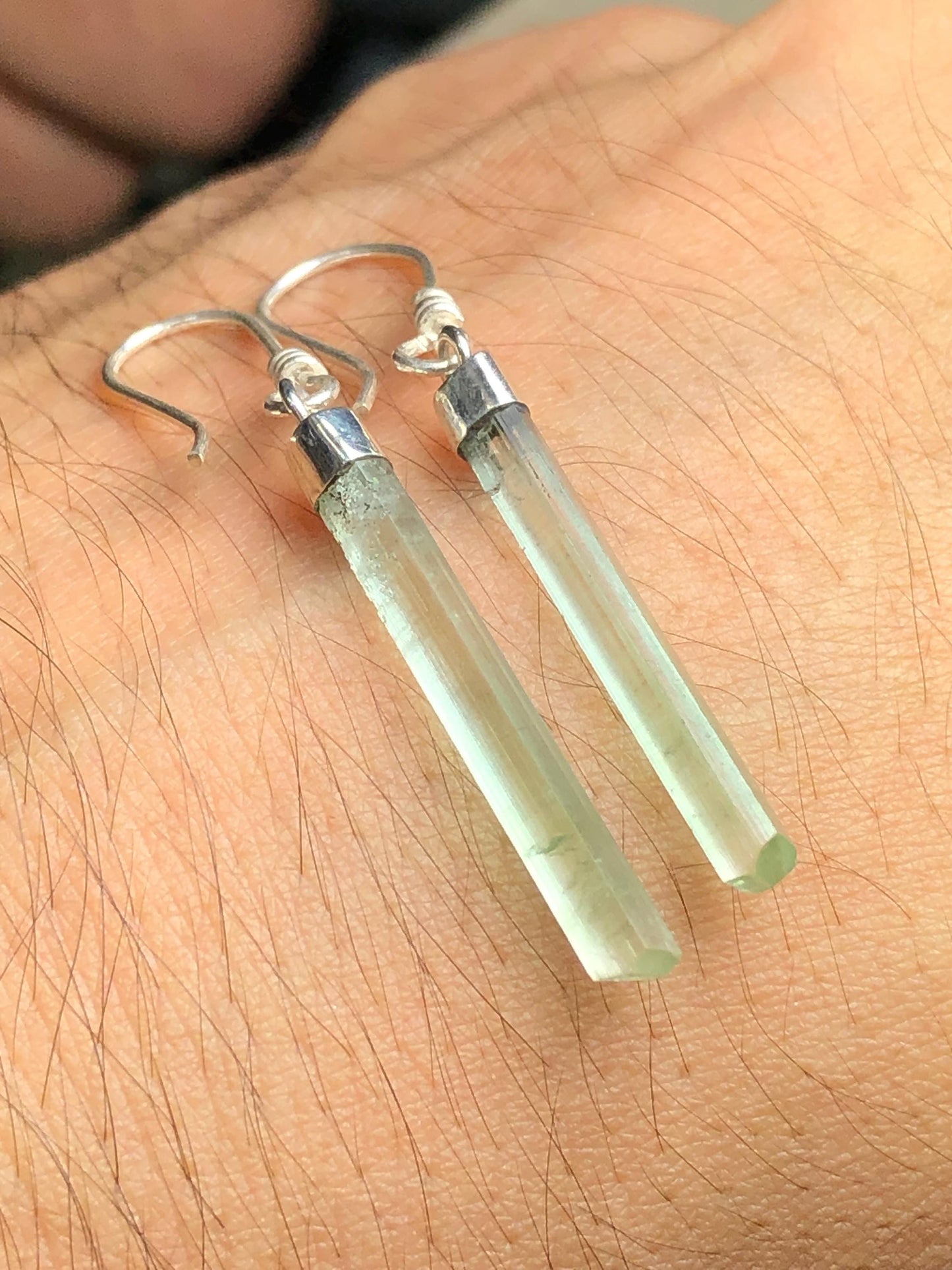 10 CTs pure 925 silver tourmaline crystal earrings