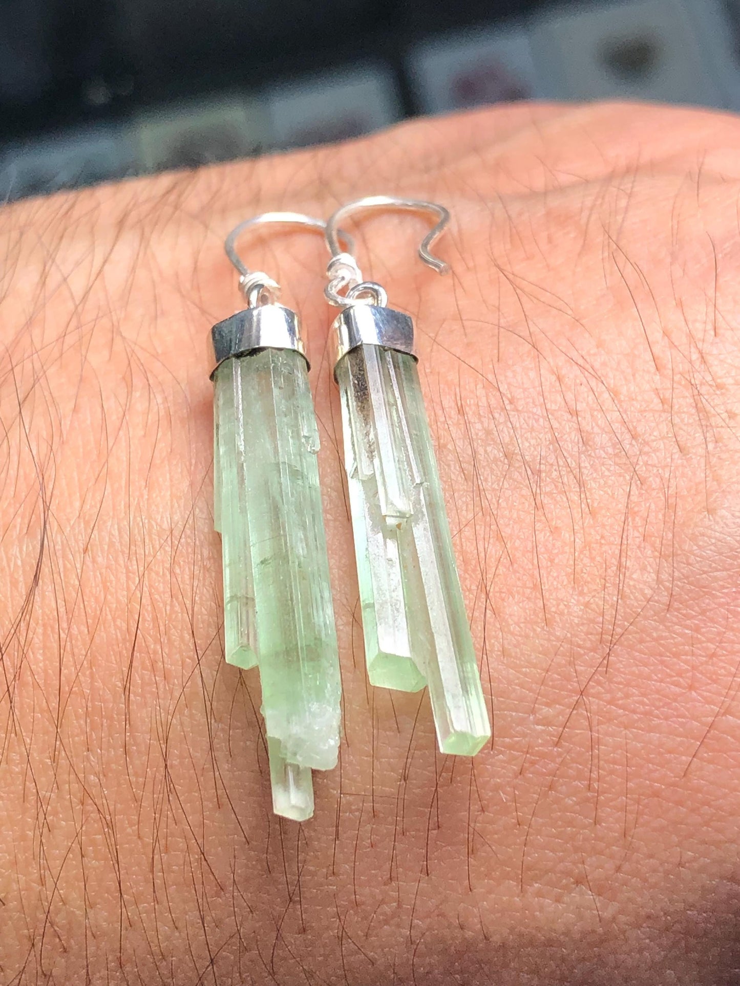 16.40 CTs pure 925 mint tourmaline crystal earrings