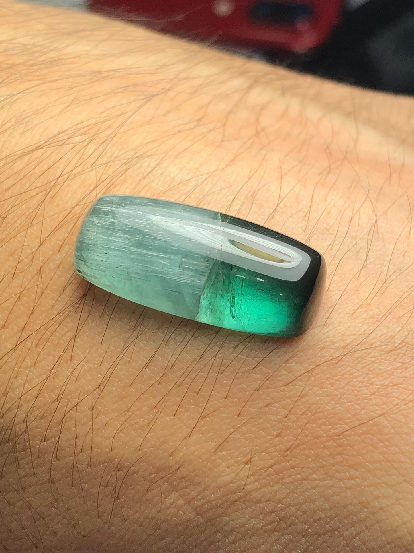 22 ct unique bi colour cat eye tourmaline cabochon origin Afghanistan