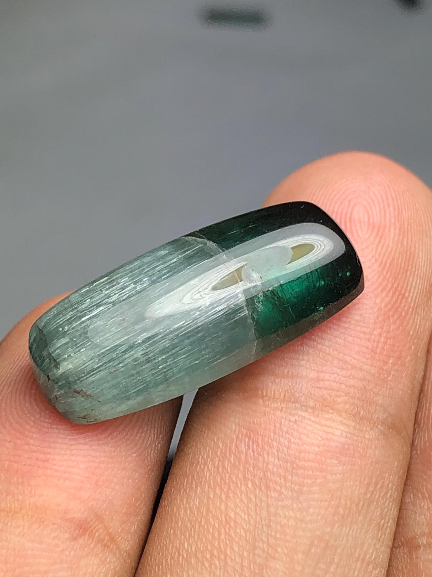 22 ct unique bi colour cat eye tourmaline cabochon origin Afghanistan