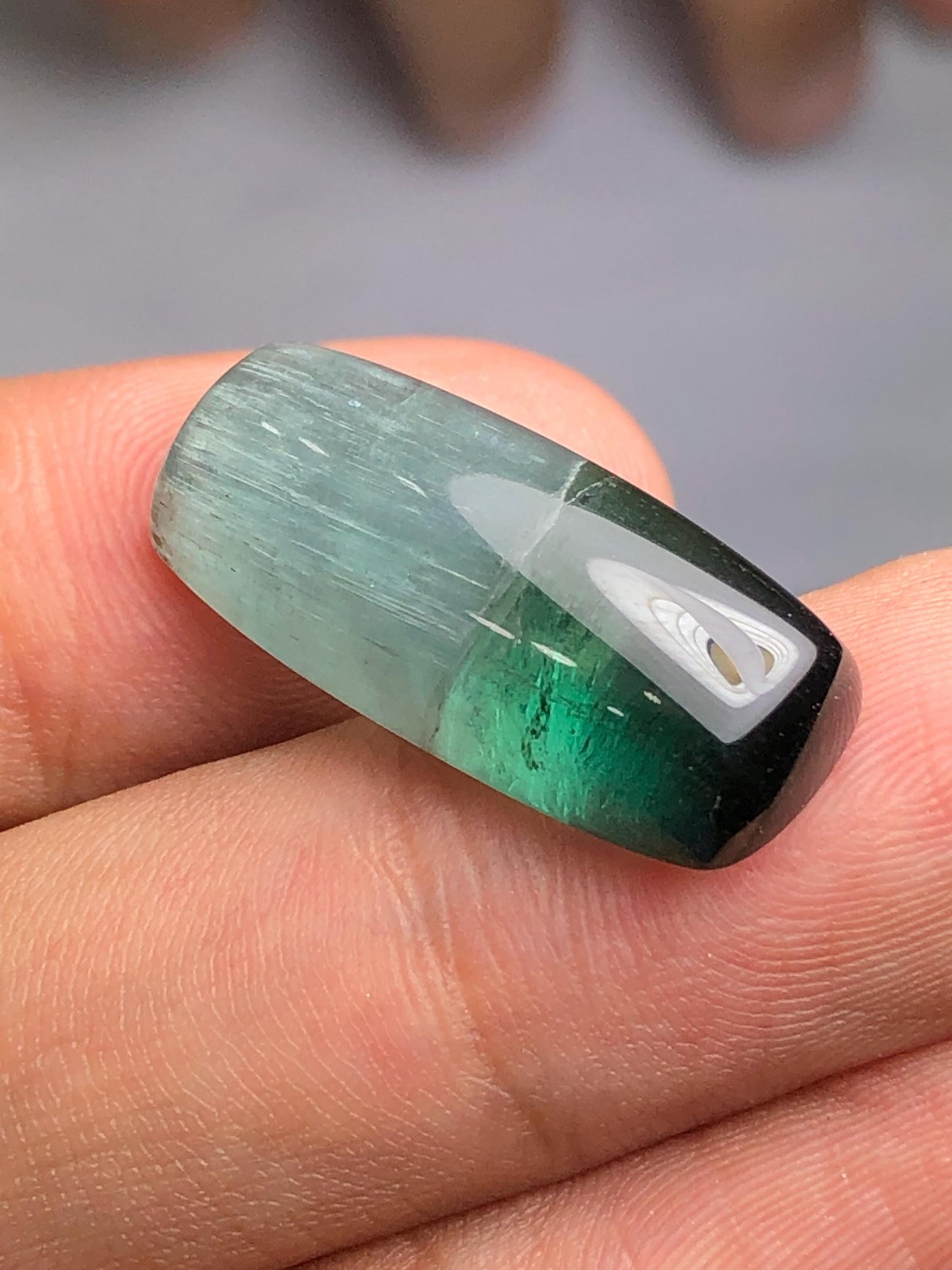 22 ct unique bi colour cat eye tourmaline cabochon origin Afghanistan