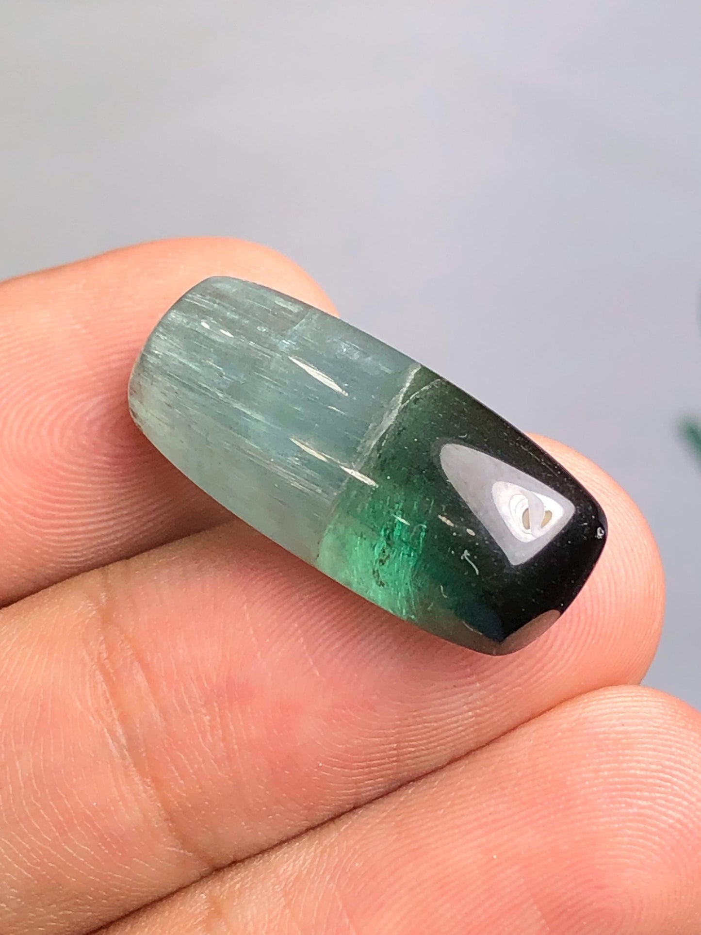 22 ct unique bi colour cat eye tourmaline cabochon origin Afghanistan