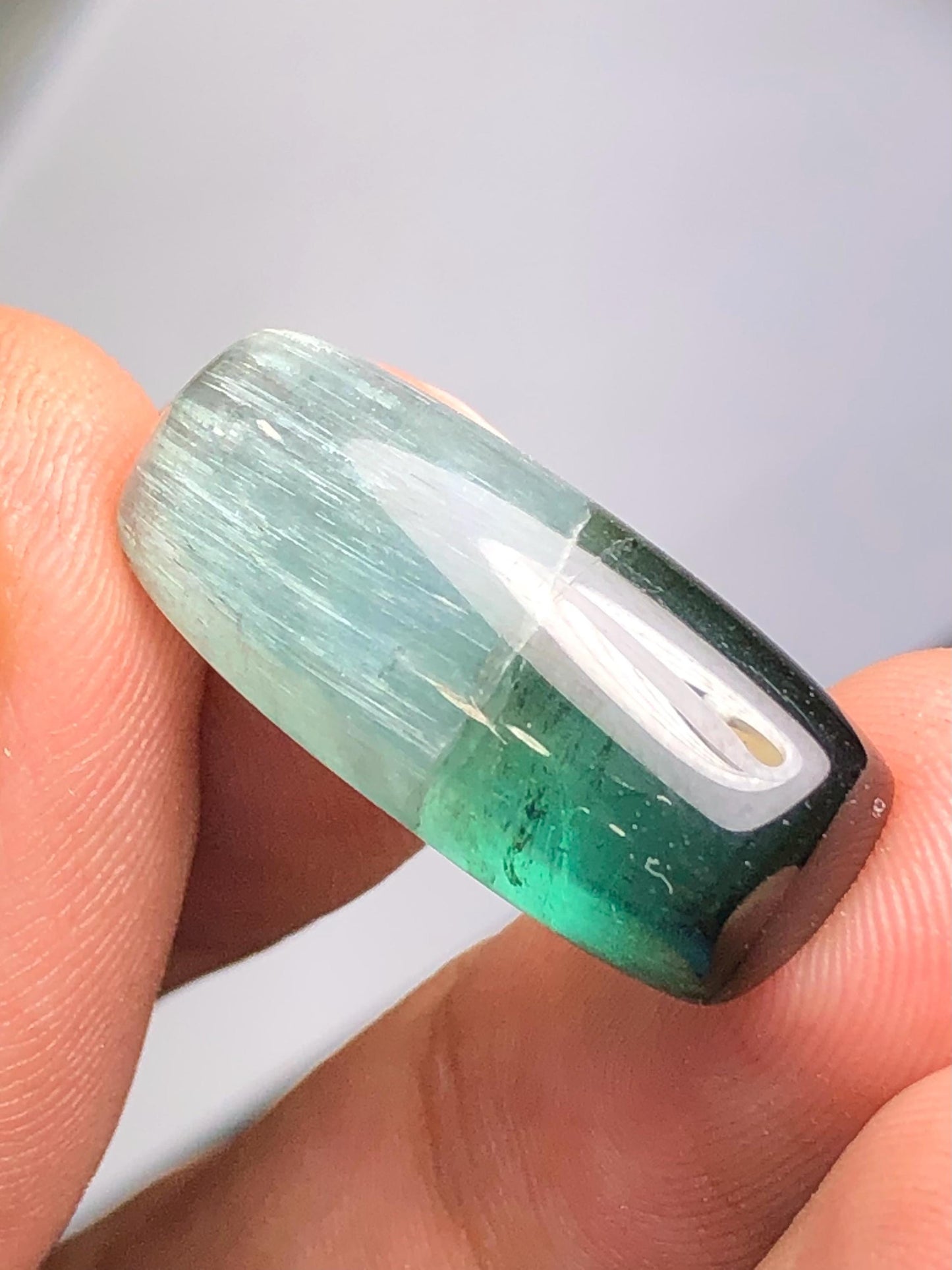 22 ct unique bi colour cat eye tourmaline cabochon origin Afghanistan