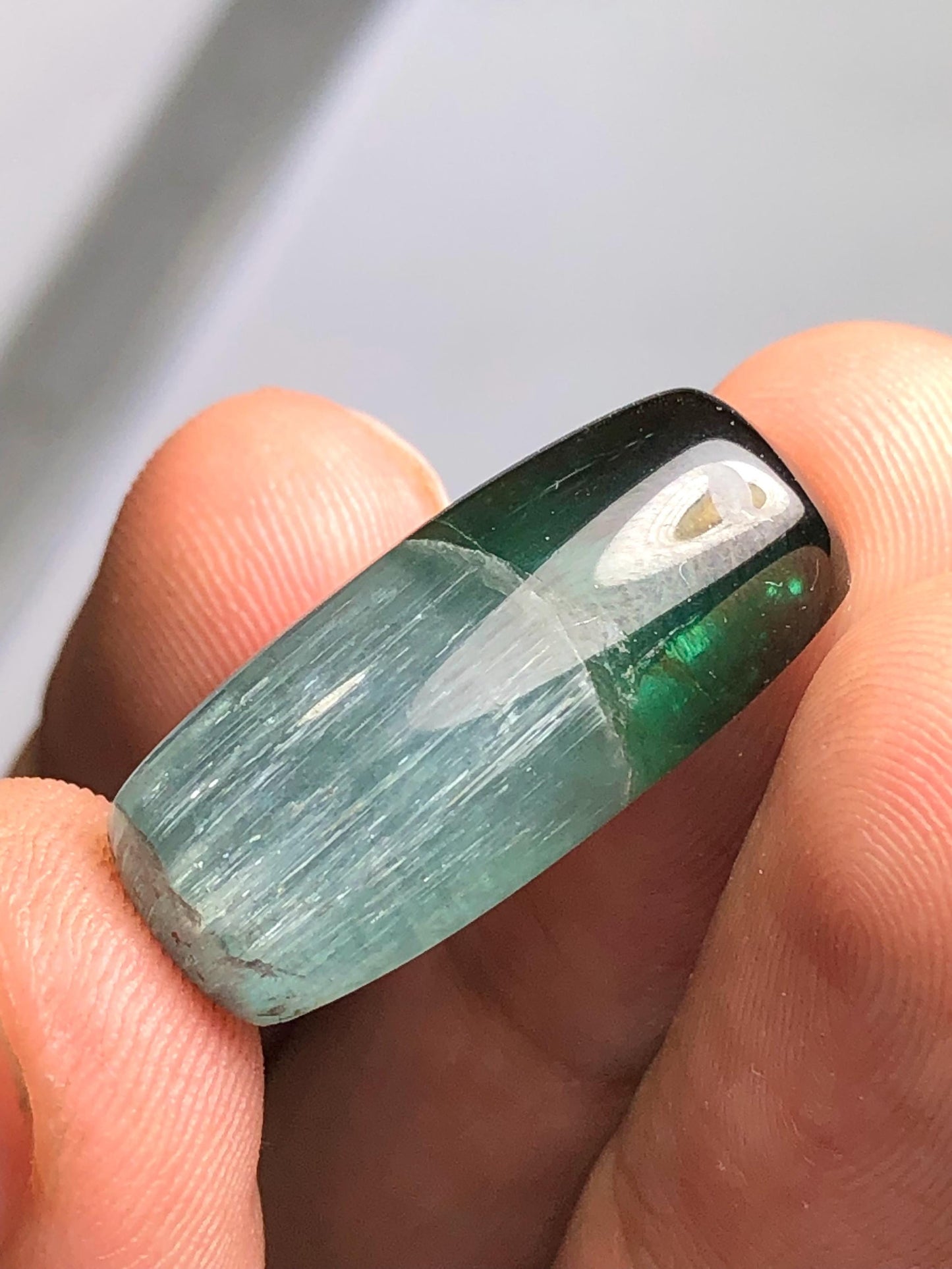 22 ct unique bi colour cat eye tourmaline cabochon origin Afghanistan