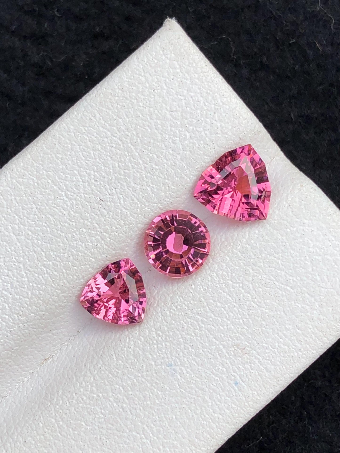 3.25 ct clean pink tourmalines trillion and round shapes faceted