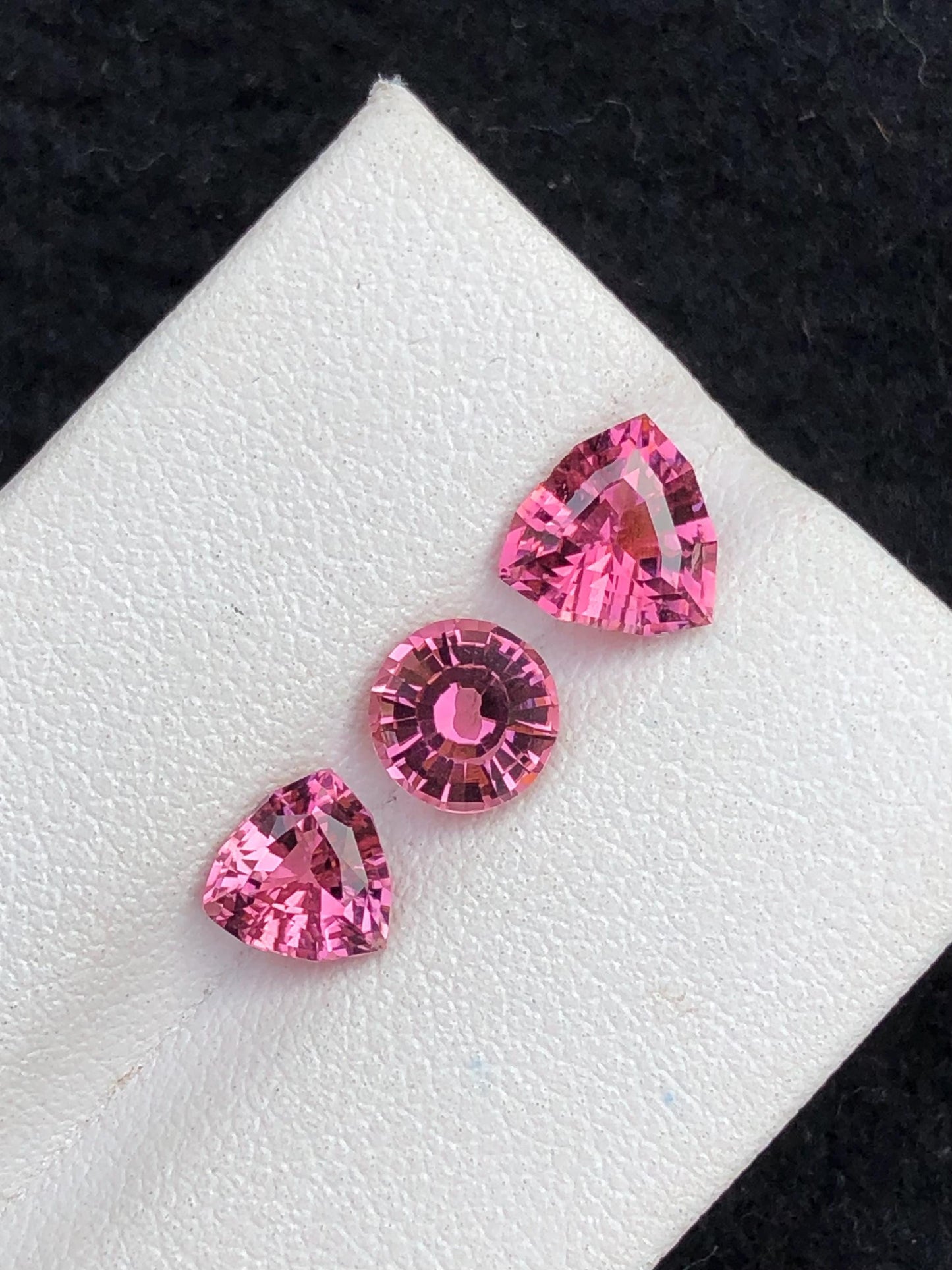 3.25 ct clean pink tourmalines trillion and round shapes faceted