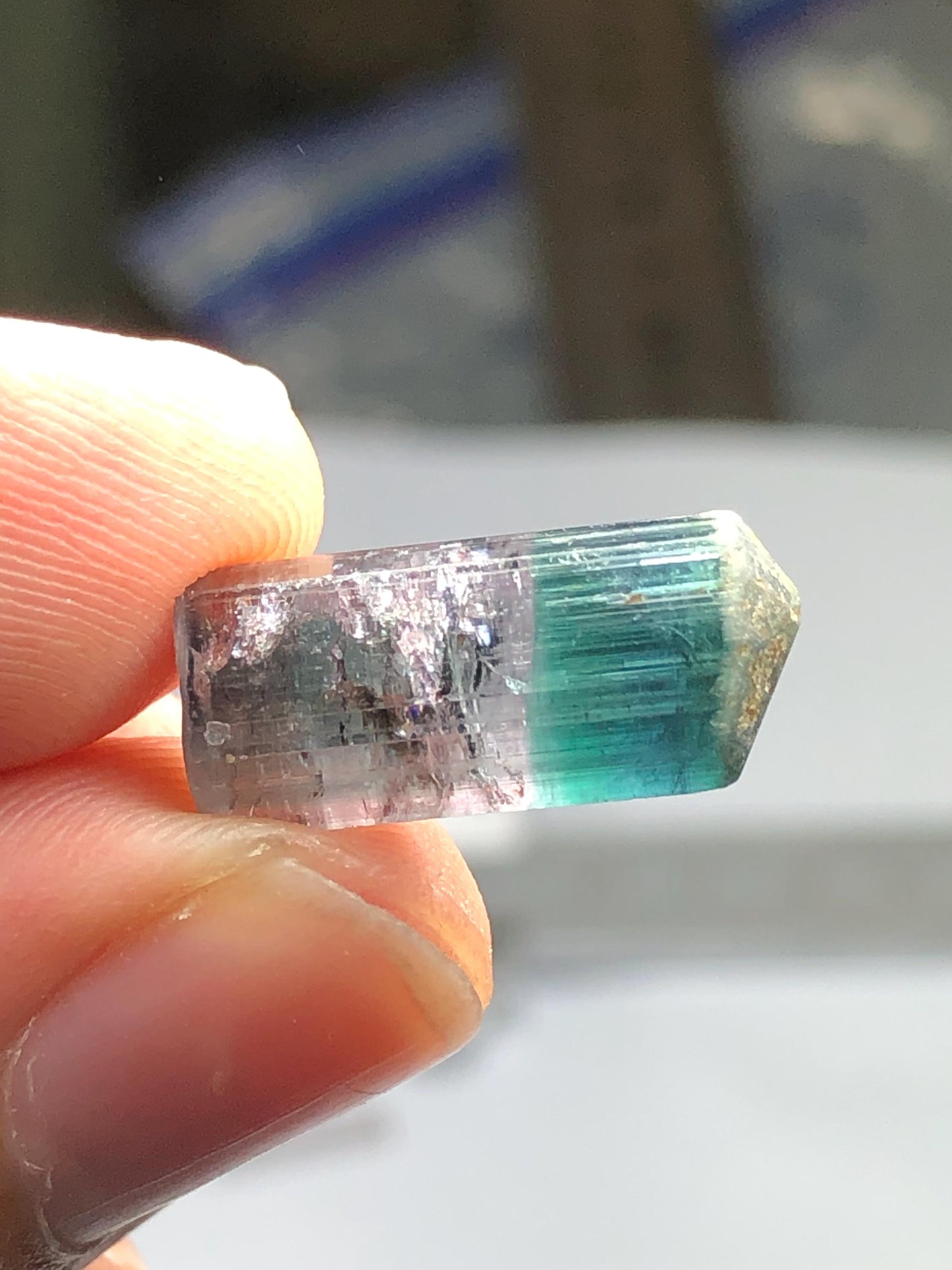 10 ct unique bi colour tourmaline crystal origin Afghanistan