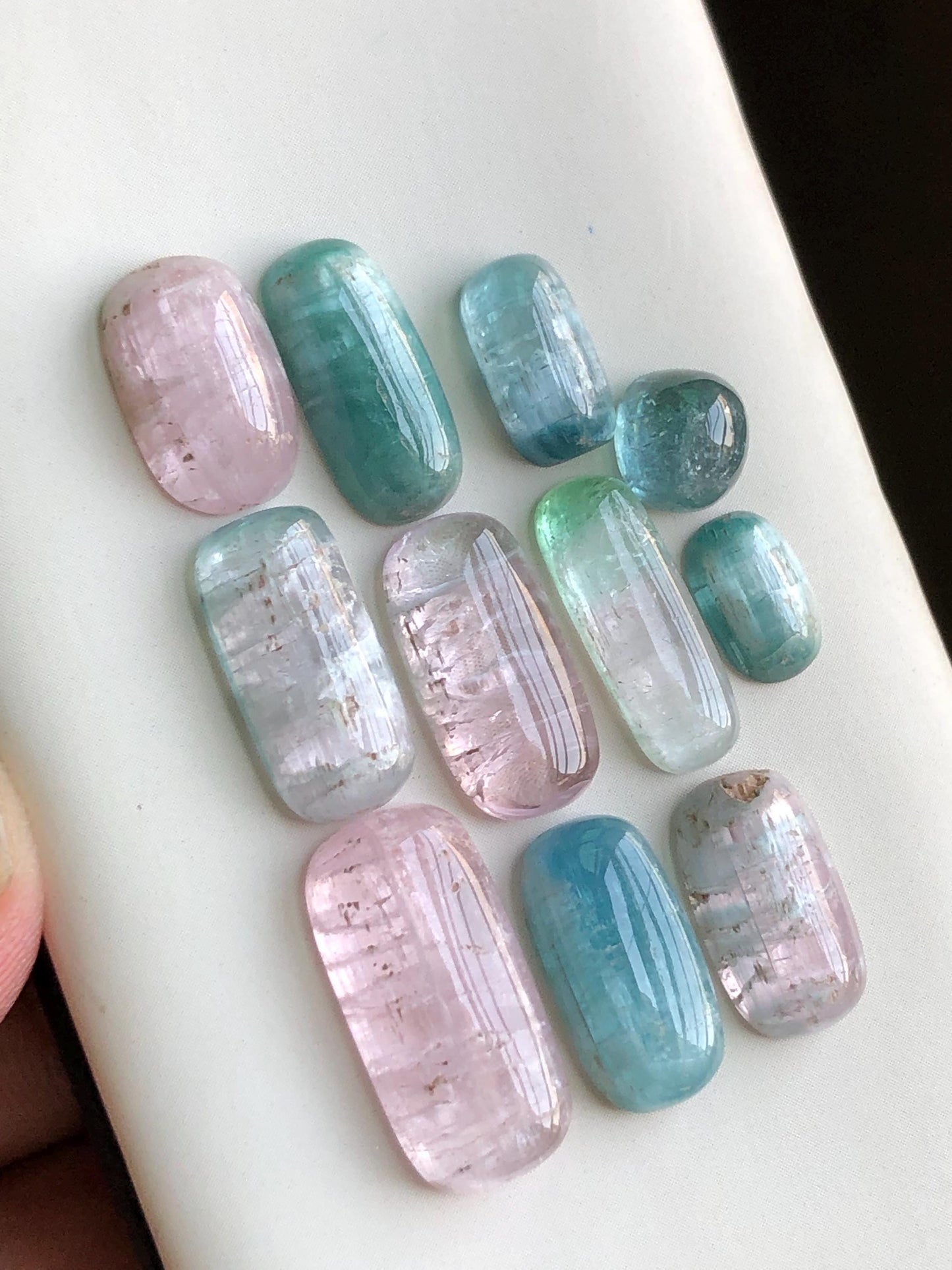 45 cts light pink and cat eye blue tourmaline cabochons lot 6.5mm to 17.5mm