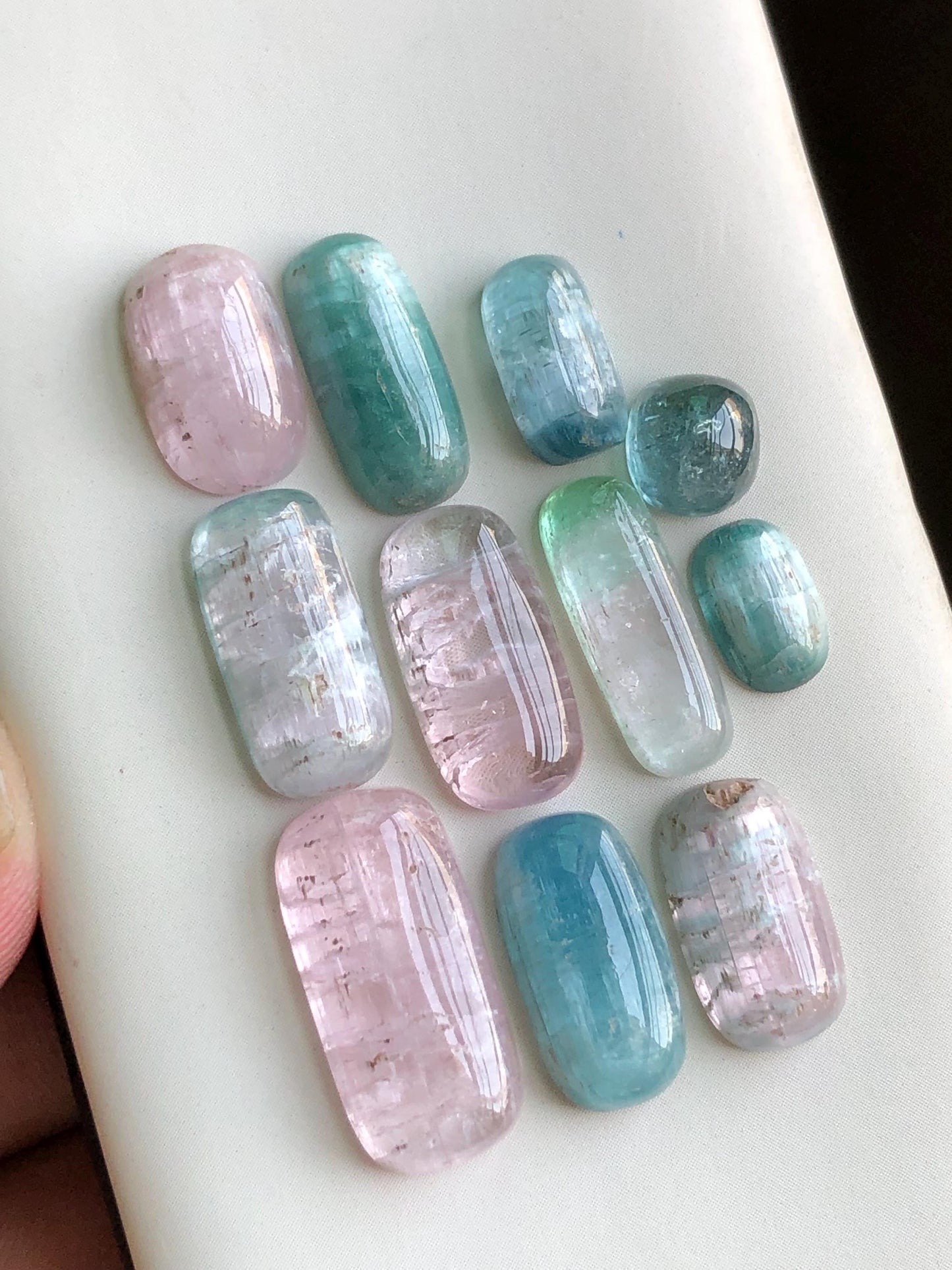 45 cts light pink and cat eye blue tourmaline cabochons lot 6.5mm to 17.5mm