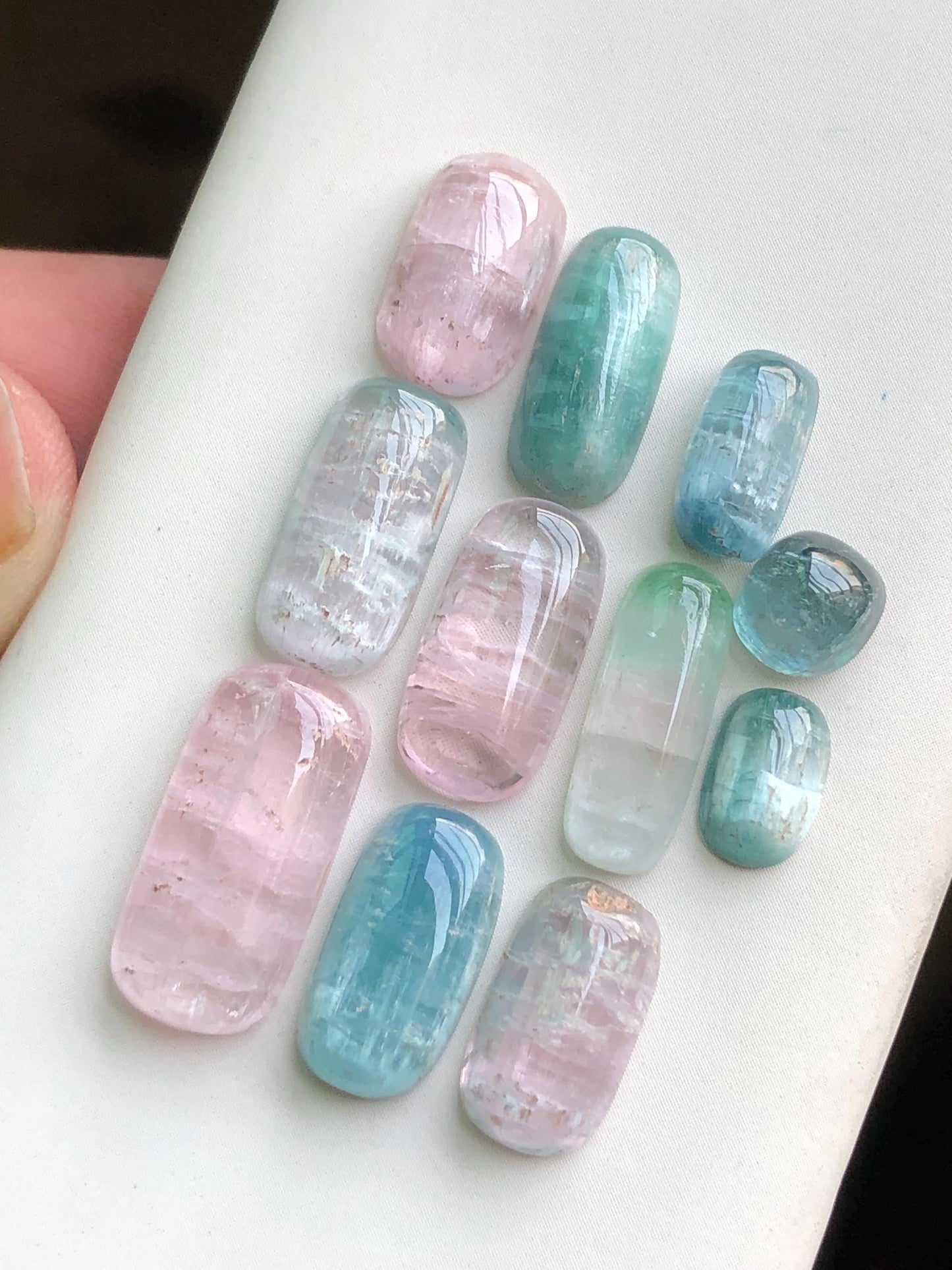 45 cts light pink and cat eye blue tourmaline cabochons lot 6.5mm to 17.5mm