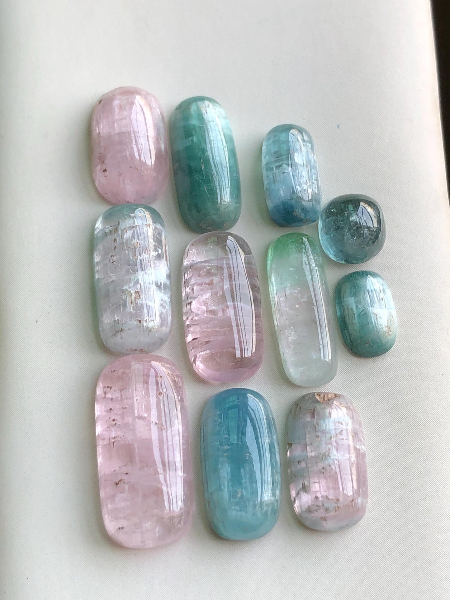 45 cts light pink and cat eye blue tourmaline cabochons lot 6.5mm to 17.5mm