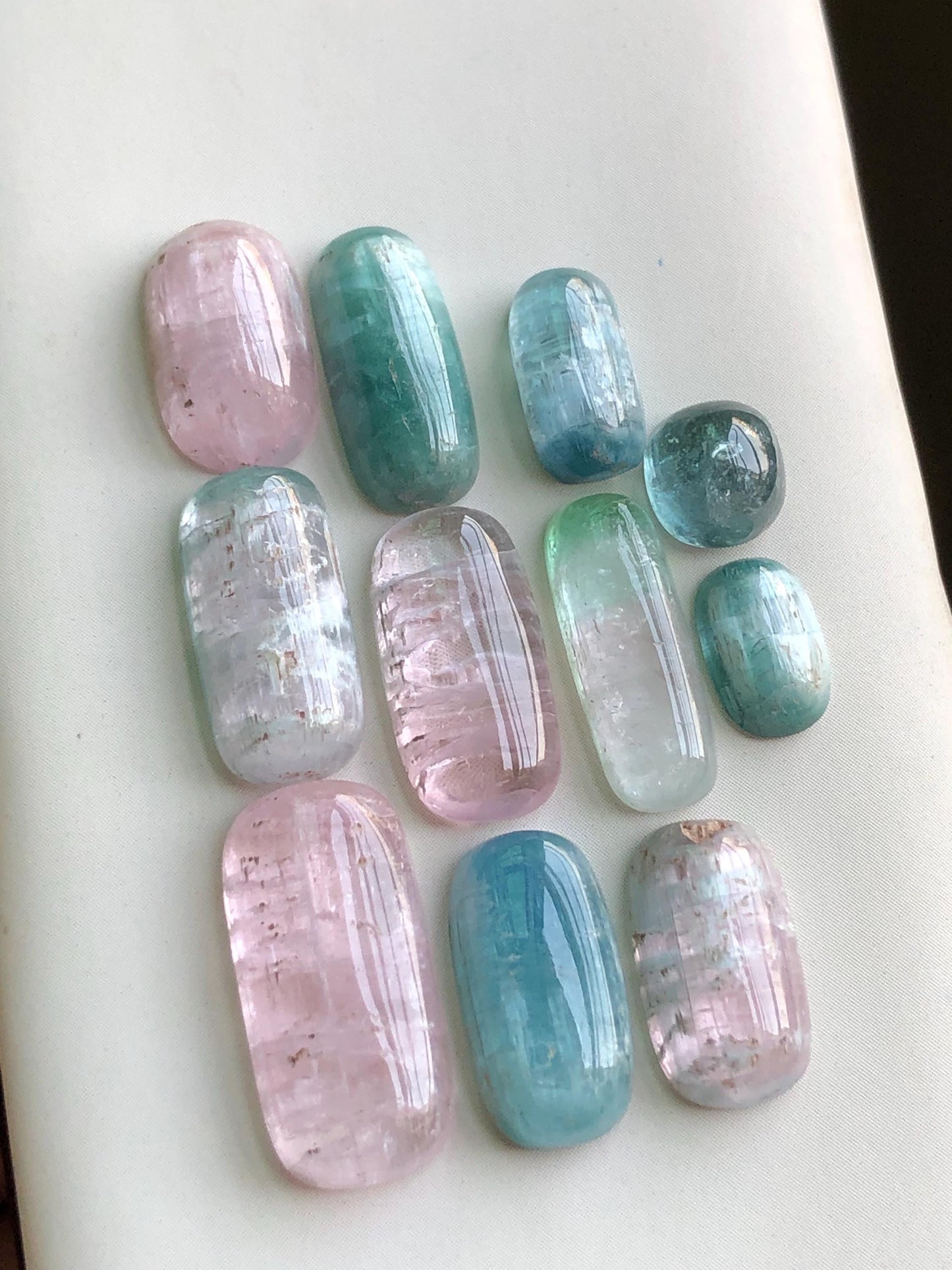 45 cts light pink and cat eye blue tourmaline cabochons lot 6.5mm to 17.5mm