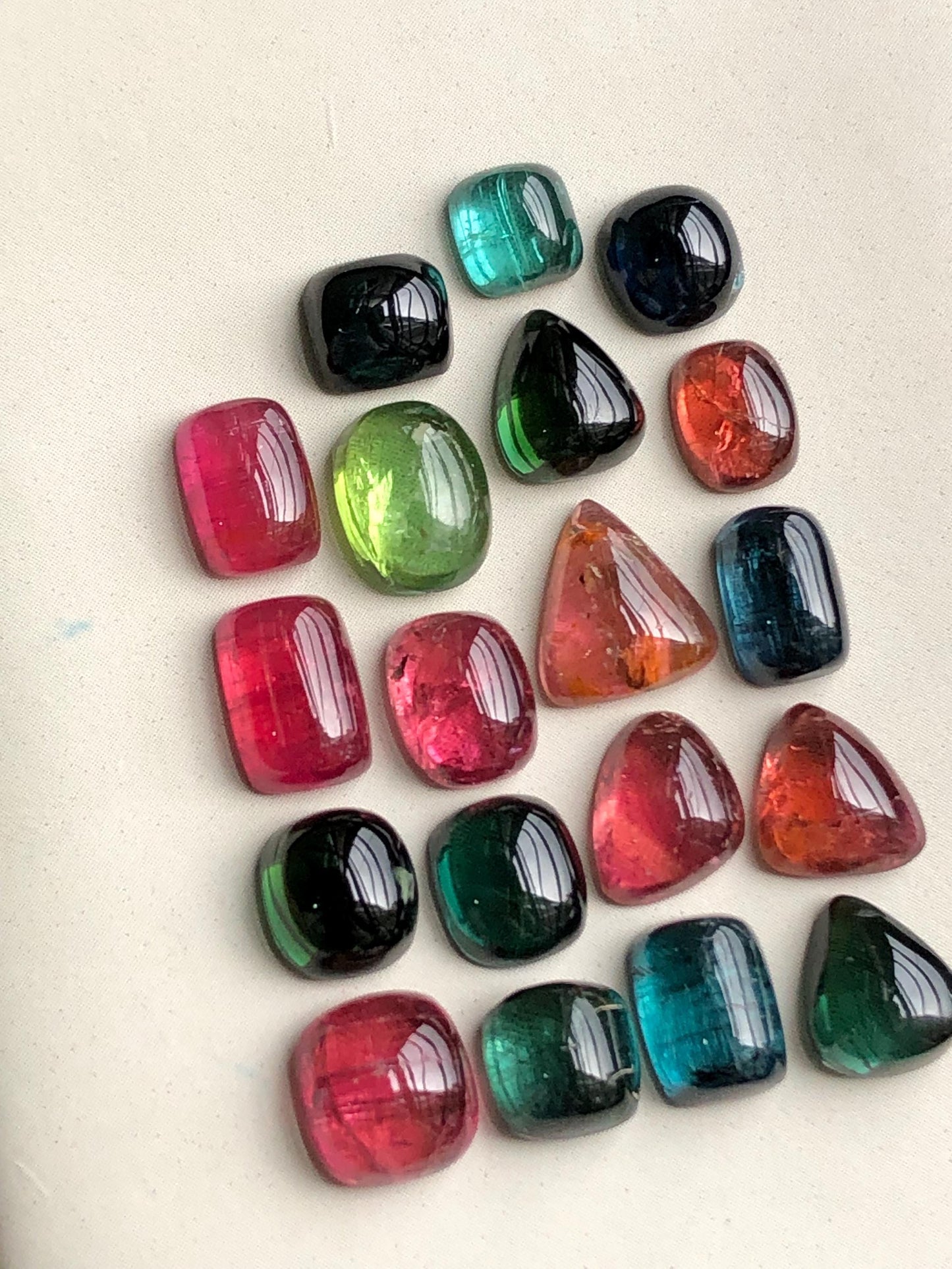 Multi colours tourmaline cabochons lot 30.70 carats