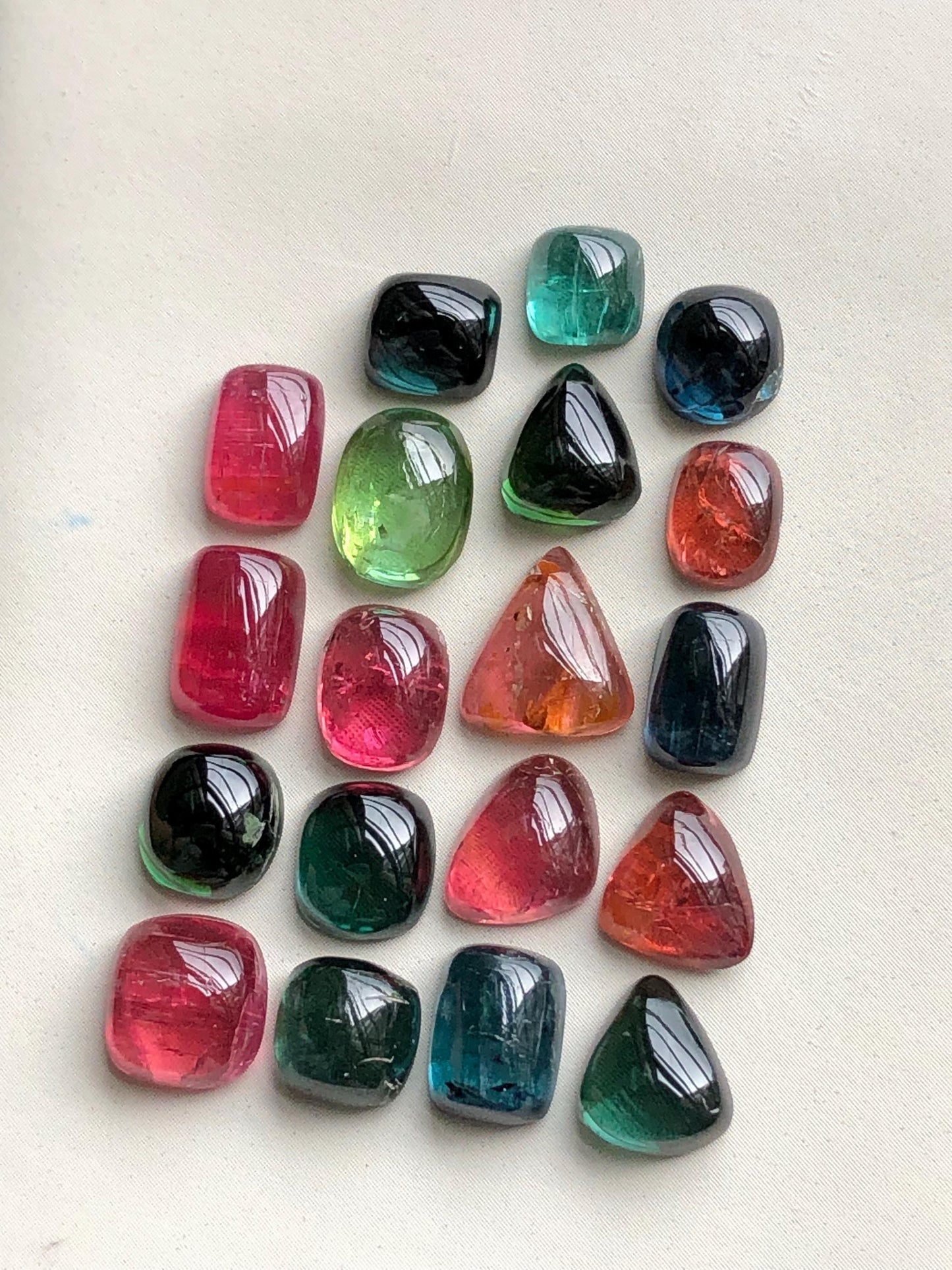 Multi colours tourmaline cabochons lot 30.70 carats