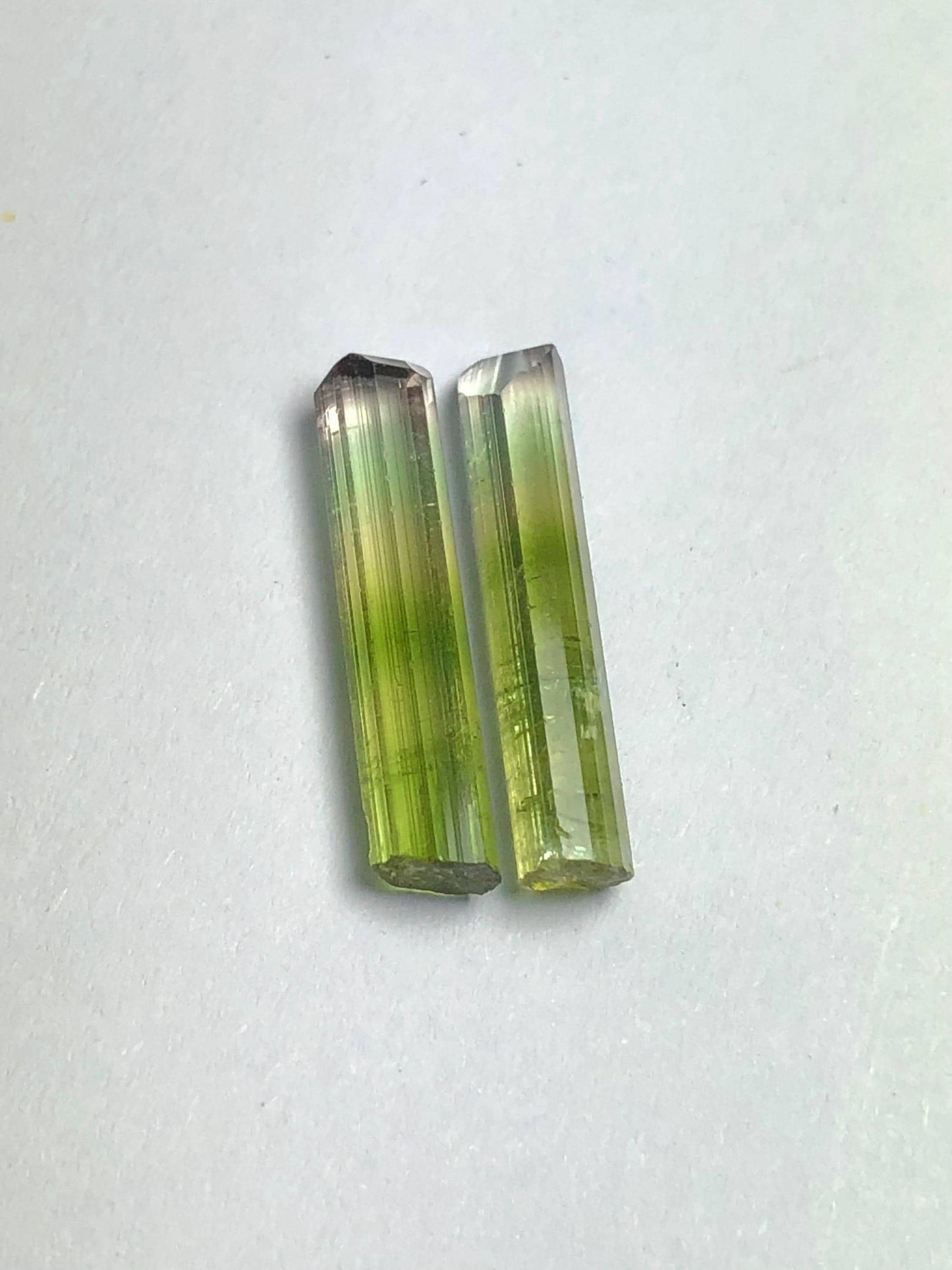 7.65 CTs unique bi colour tourmaline crystal pair