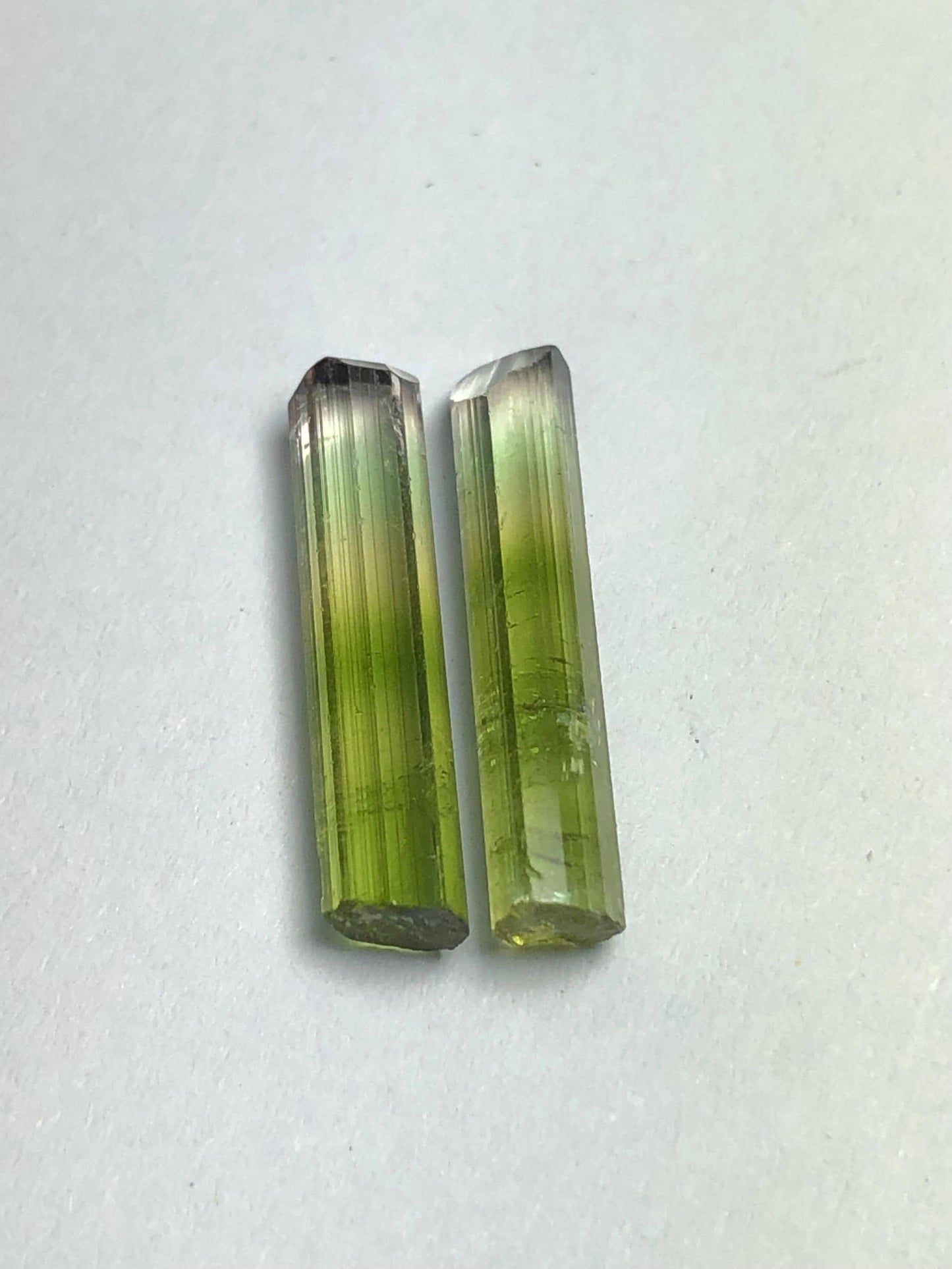 7.65 CTs unique bi colour tourmaline crystal pair