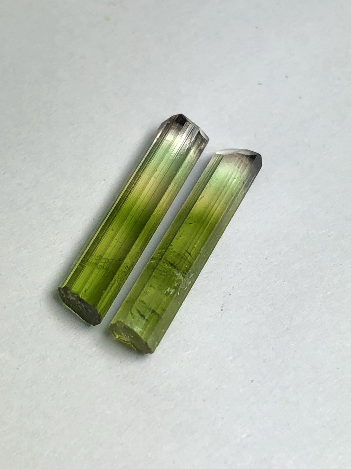 7.65 CTs unique bi colour tourmaline crystal pair