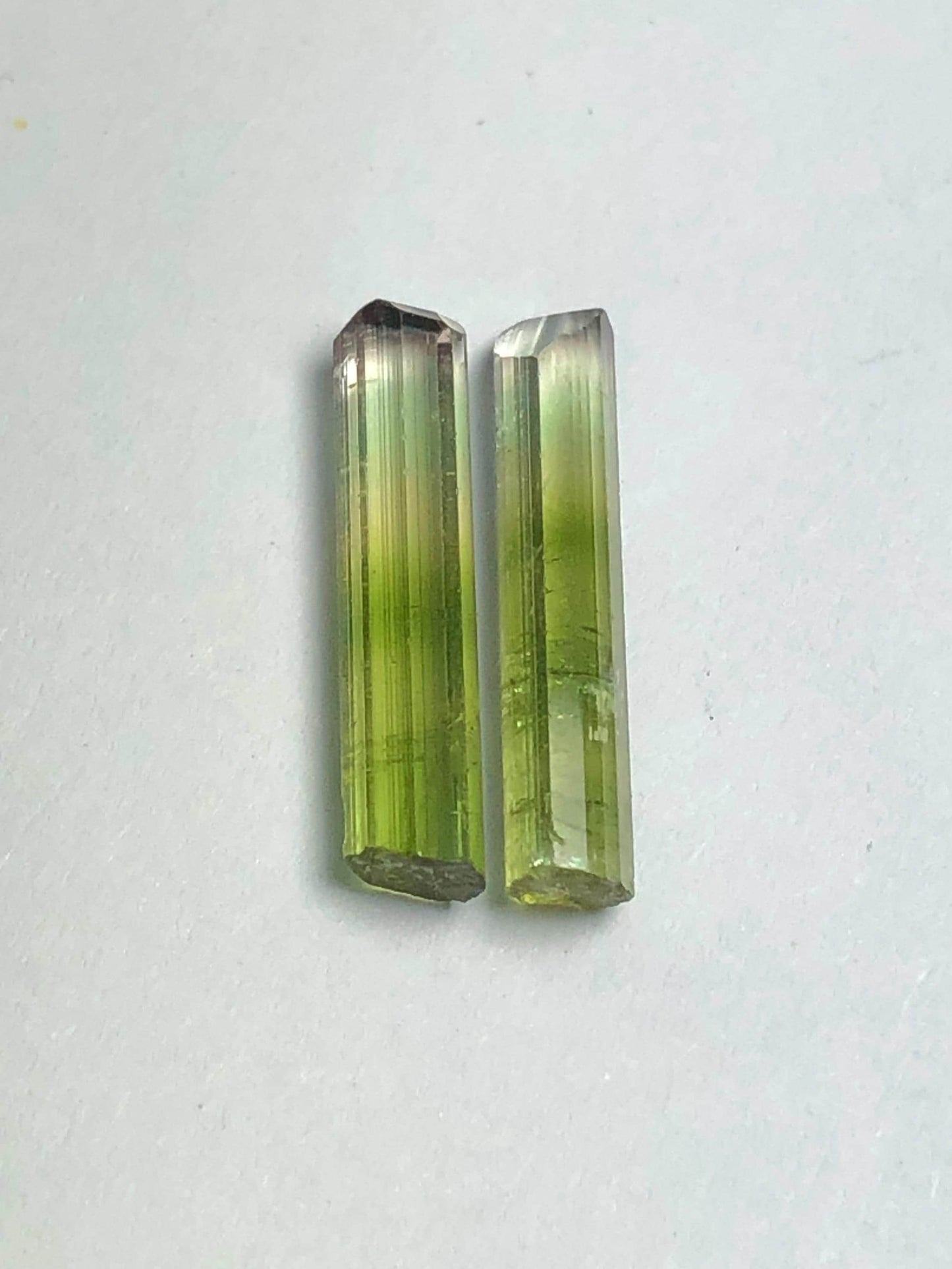 7.65 CTs unique bi colour tourmaline crystal pair