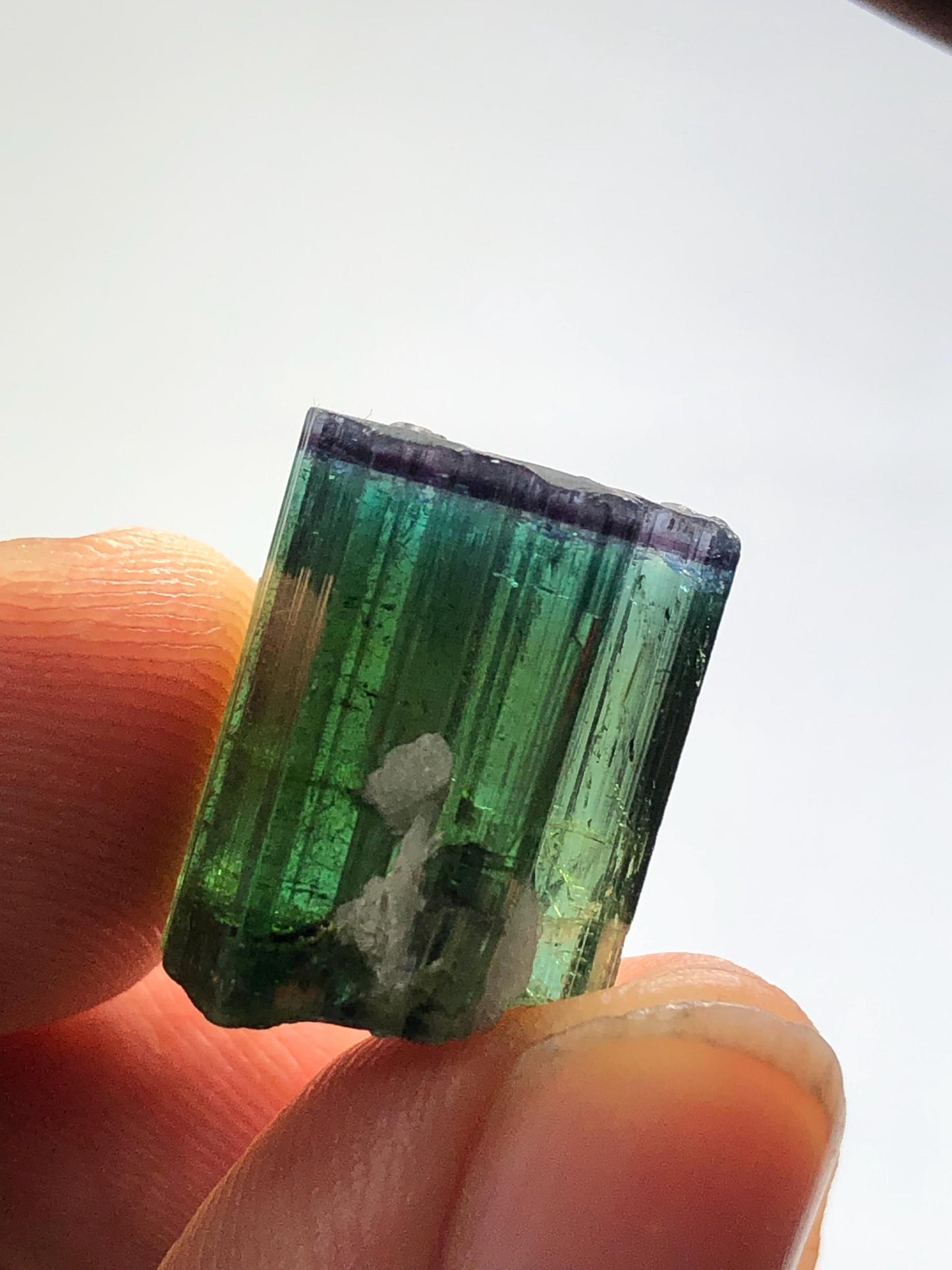 18.30 CTs unique bi colour tourmaline crystal