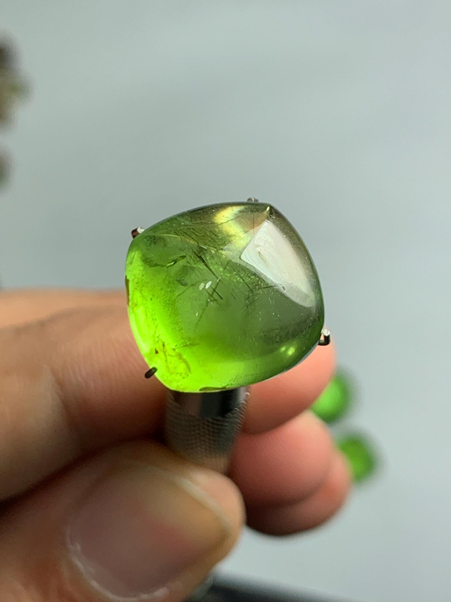 14.60 CTs peridot cabochon sugar loaf shape natural flat back