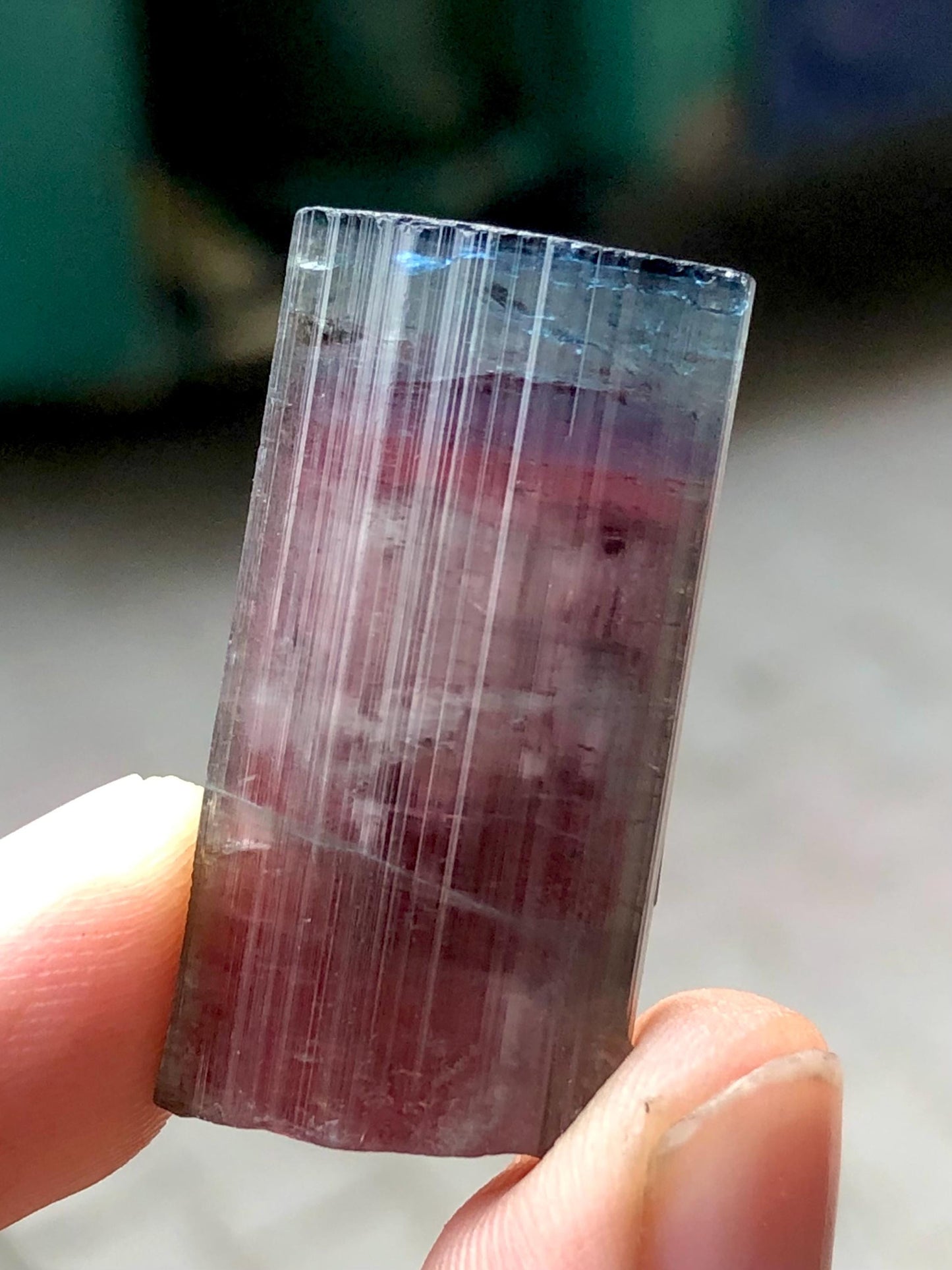 11.47 grams unique bi colour tourmaline crystal