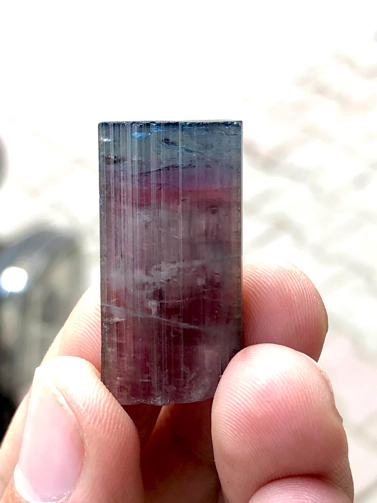 11.47 grams unique bi colour tourmaline crystal