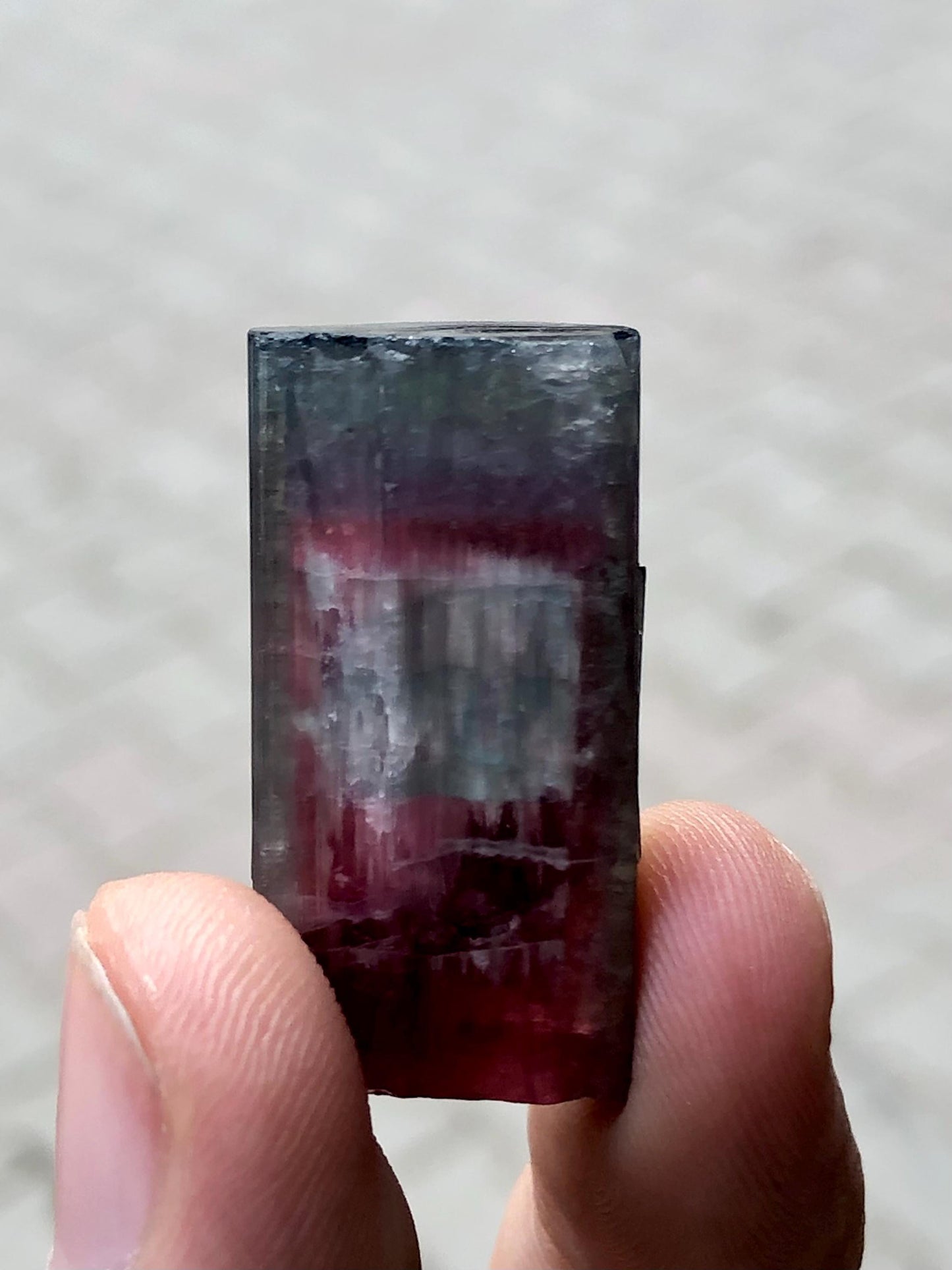 11.47 grams unique bi colour tourmaline crystal