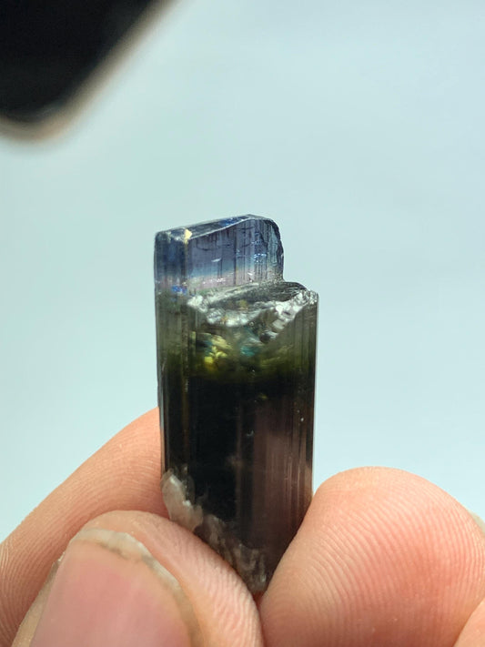 Unique tri colour tourmaline crystal 19.20 carat