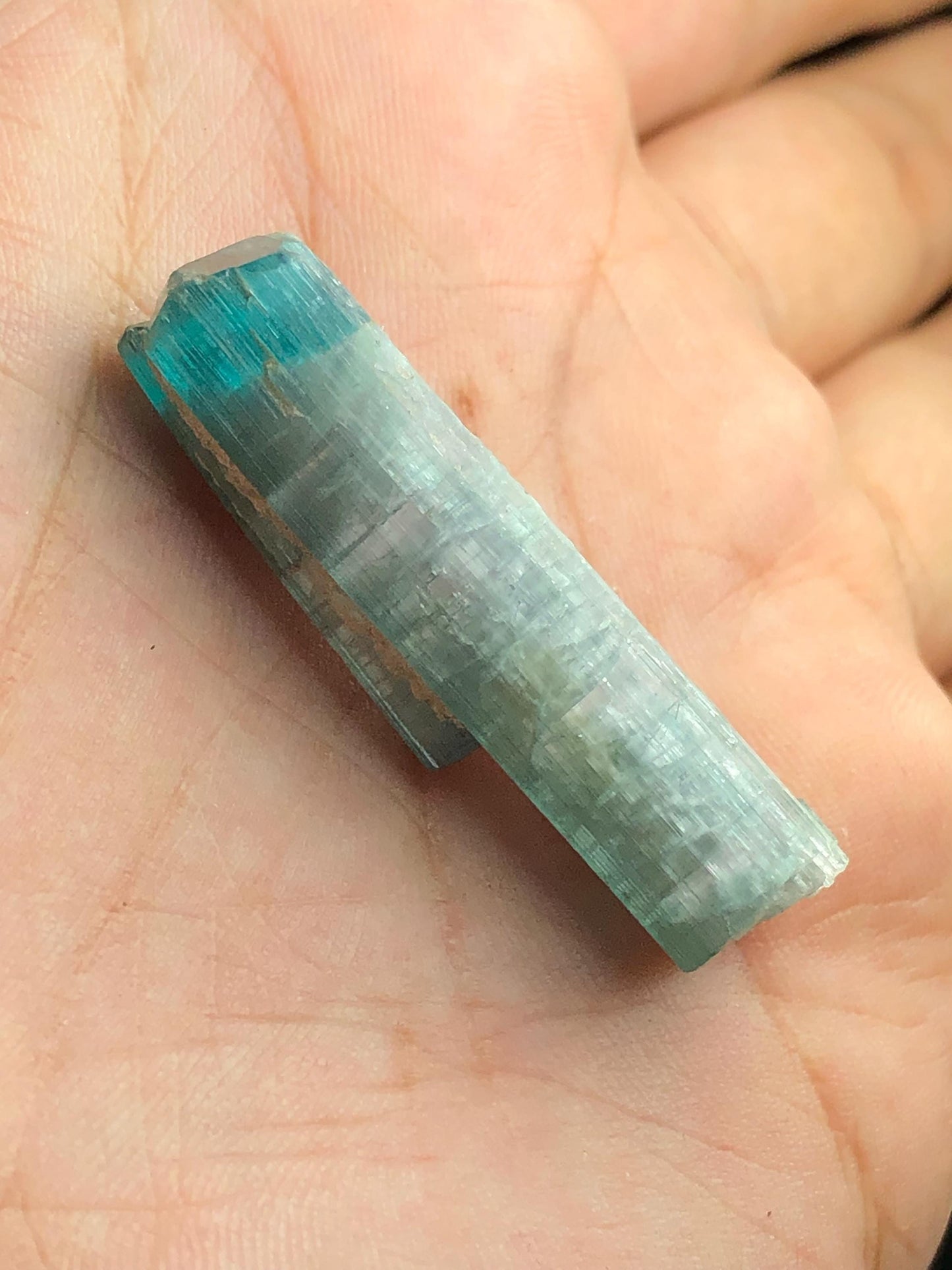 32 cts unique bi colour tourmaline crystal terminated