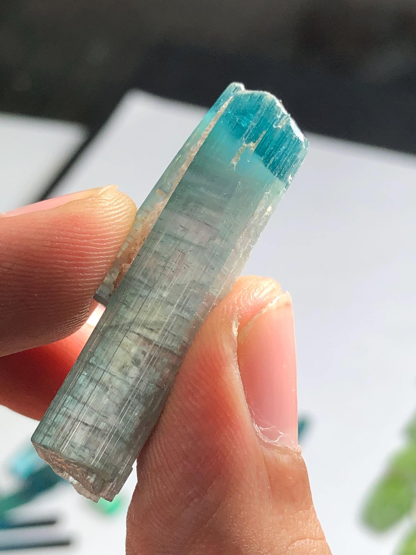 32 cts unique bi colour tourmaline crystal terminated