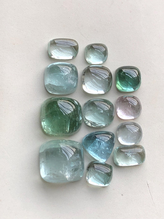 Sea foam & green tourmaline cabochons 35.50 carats