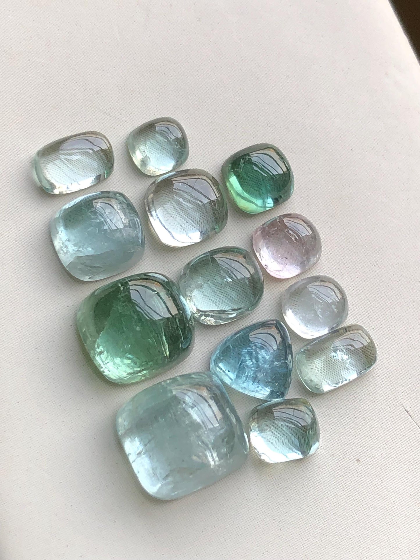 Sea foam & green tourmaline cabochons 35.50 carats