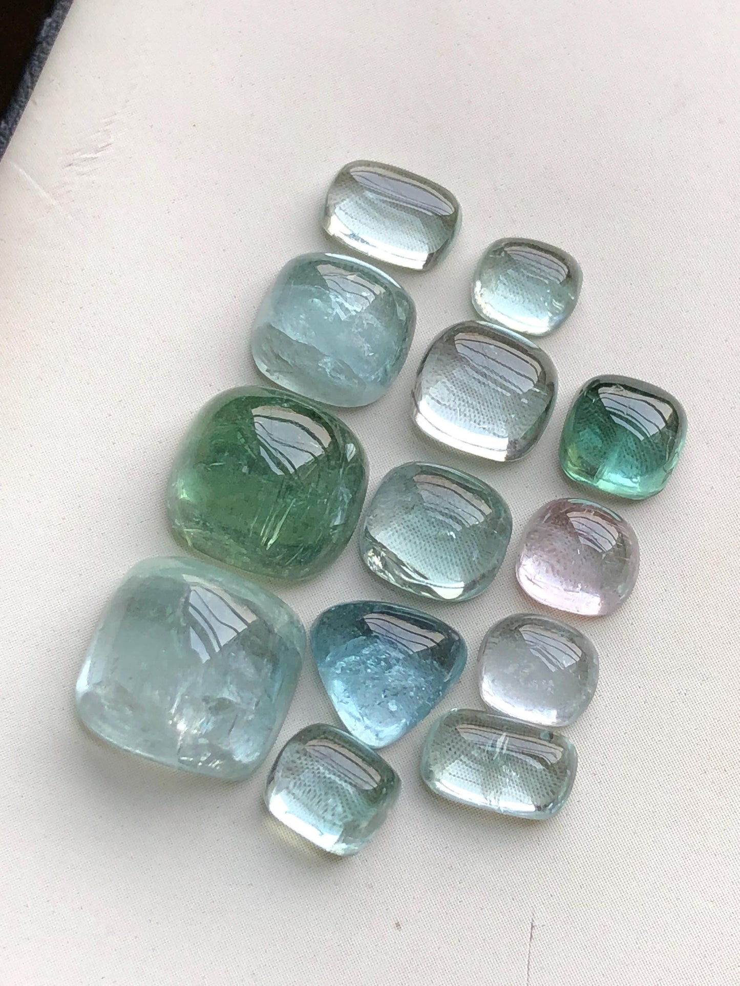 Sea foam & green tourmaline cabochons 35.50 carats