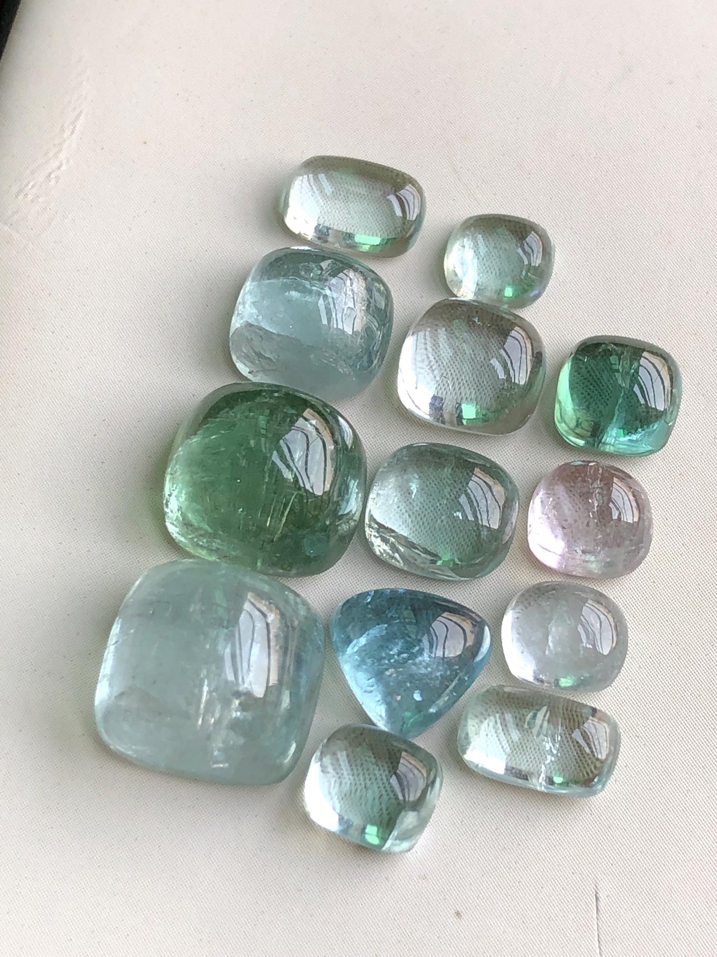 Sea foam & green tourmaline cabochons 35.50 carats